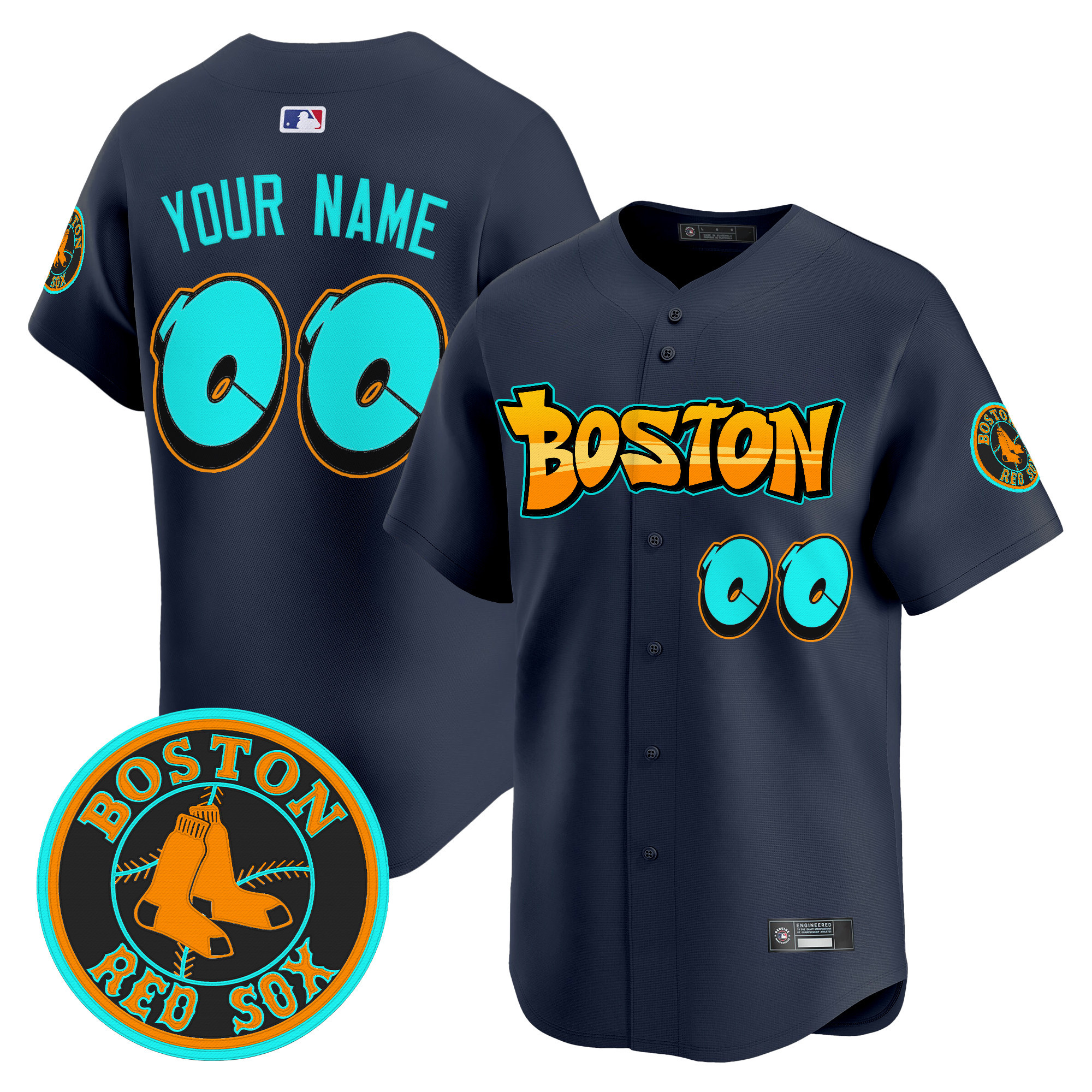 Men's Boston Red Sox 'Graffiti Streetstyle Edition' Vapor Premier Limited Custom Navy Jersey - All Stitched