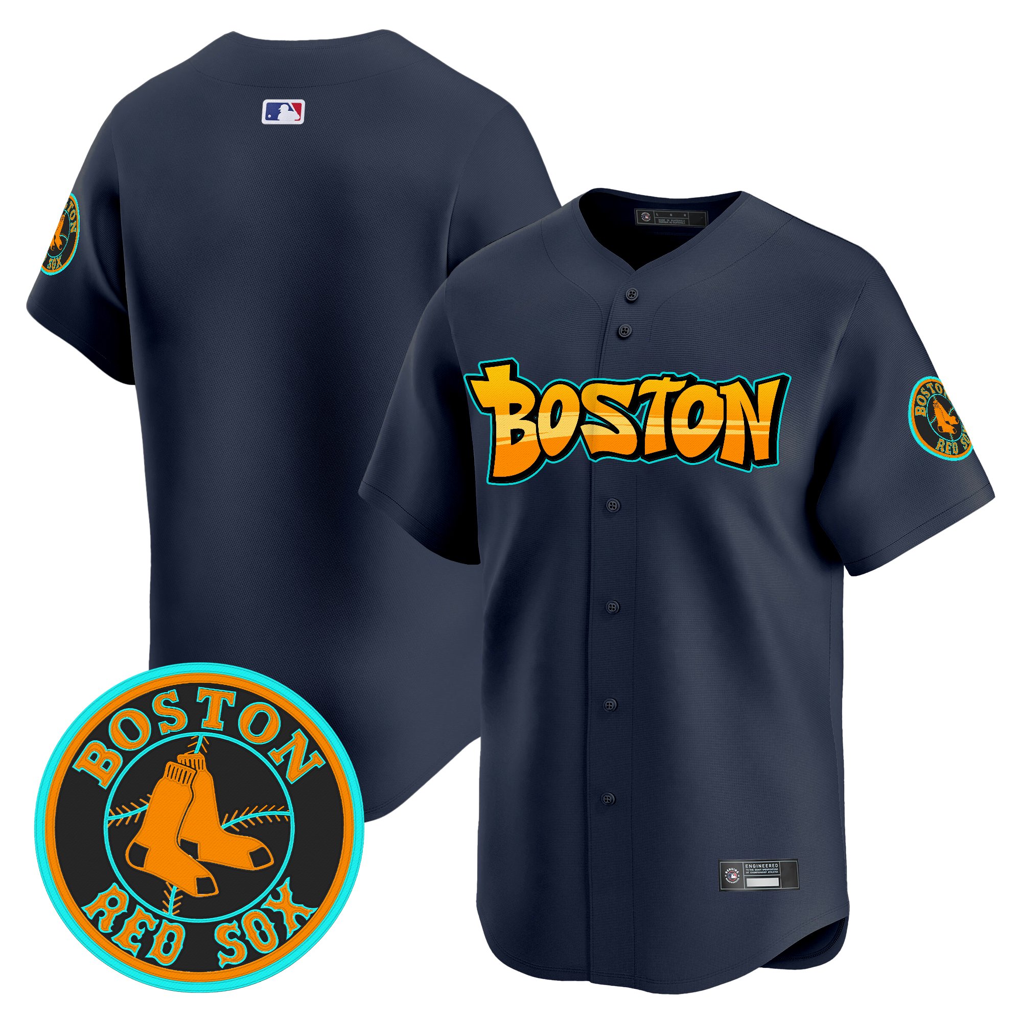 Men's Boston Red Sox 'Graffiti Streetstyle Edition' Vapor Premier Limited Navy Jersey - All Stitched