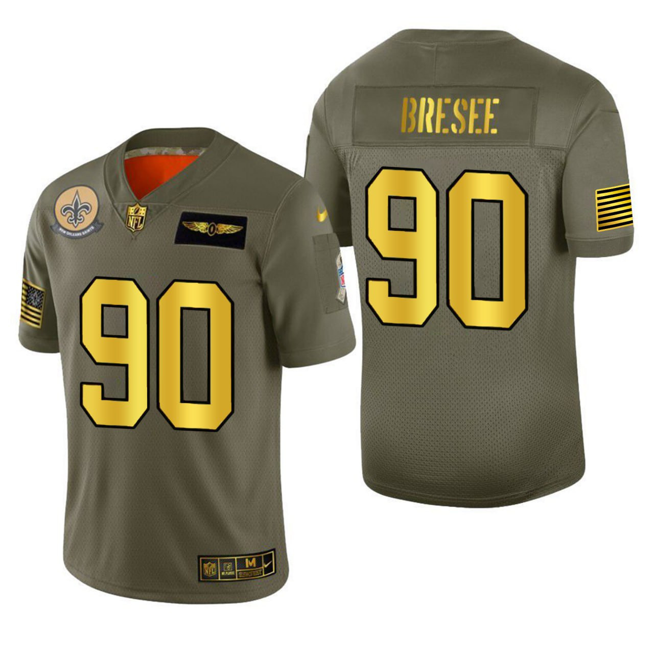 Men's Bryan Bresee New Orleans Saints Salute To Service Gold Olive Jersey - All Stitched