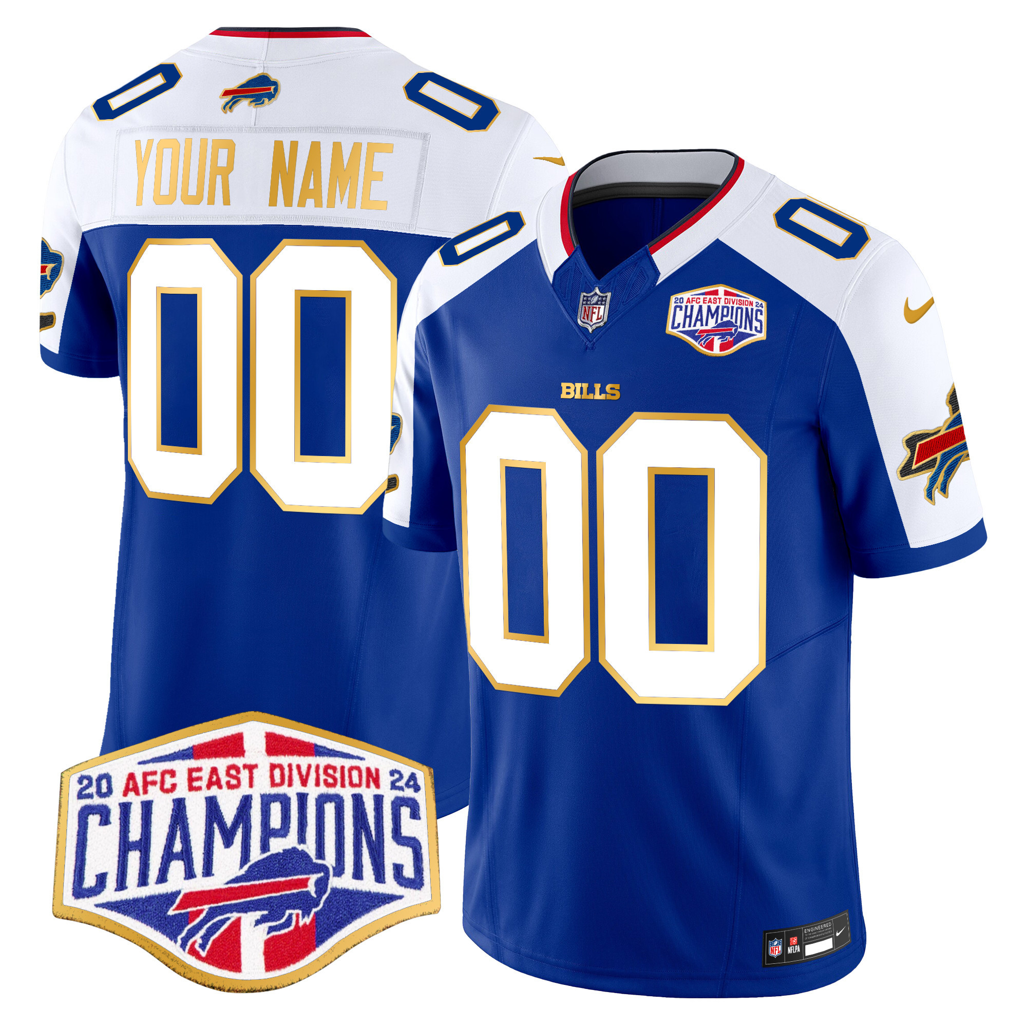 Men's Buffalo Bills 2024 AFC East Division Champions Gold Trim Vapor Limited Custom Royal Alternate Jersey - All Stitched