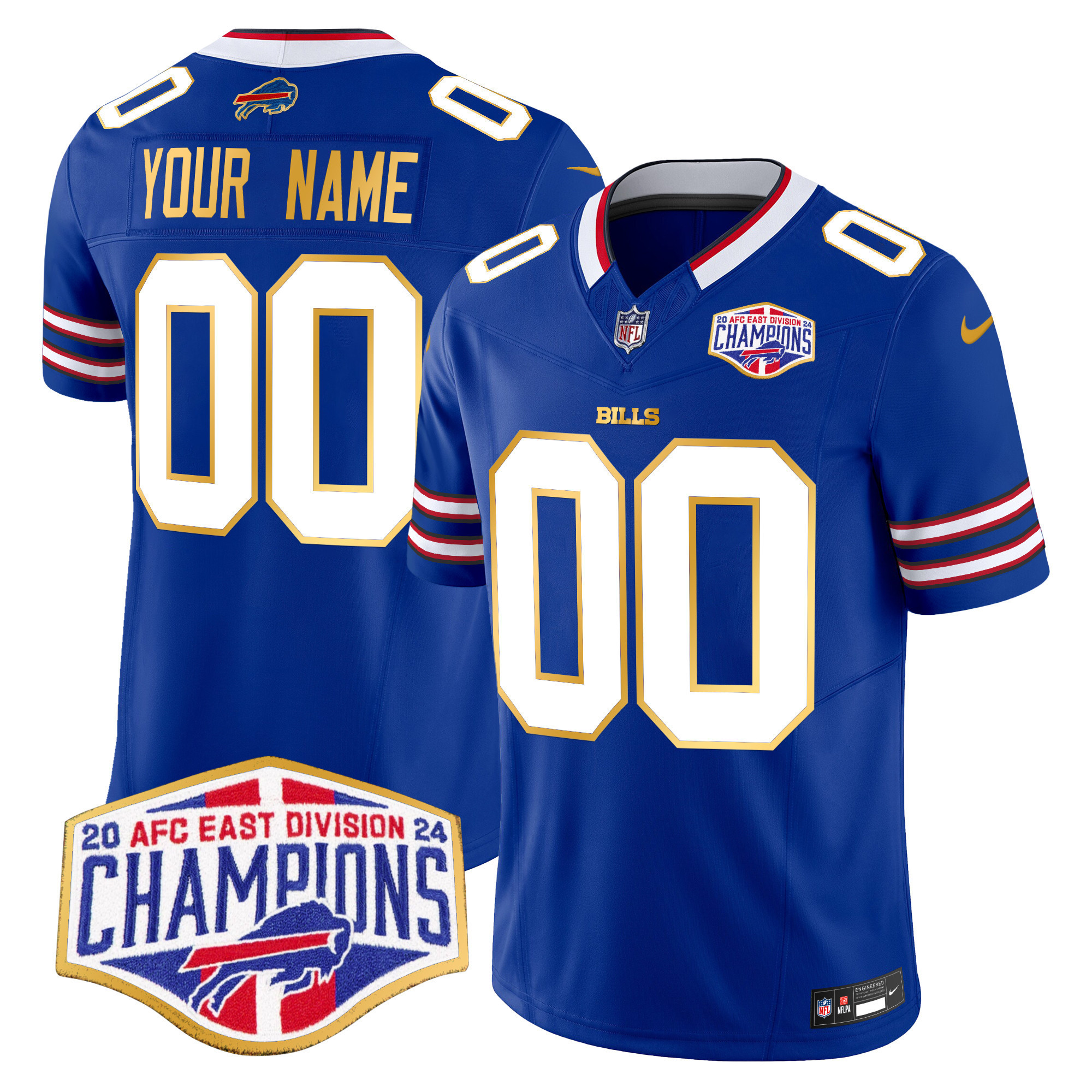 Men's Buffalo Bills 2024 AFC East Division Champions Gold Trim Vapor Limited Custom Royal Jersey - All Stitched
