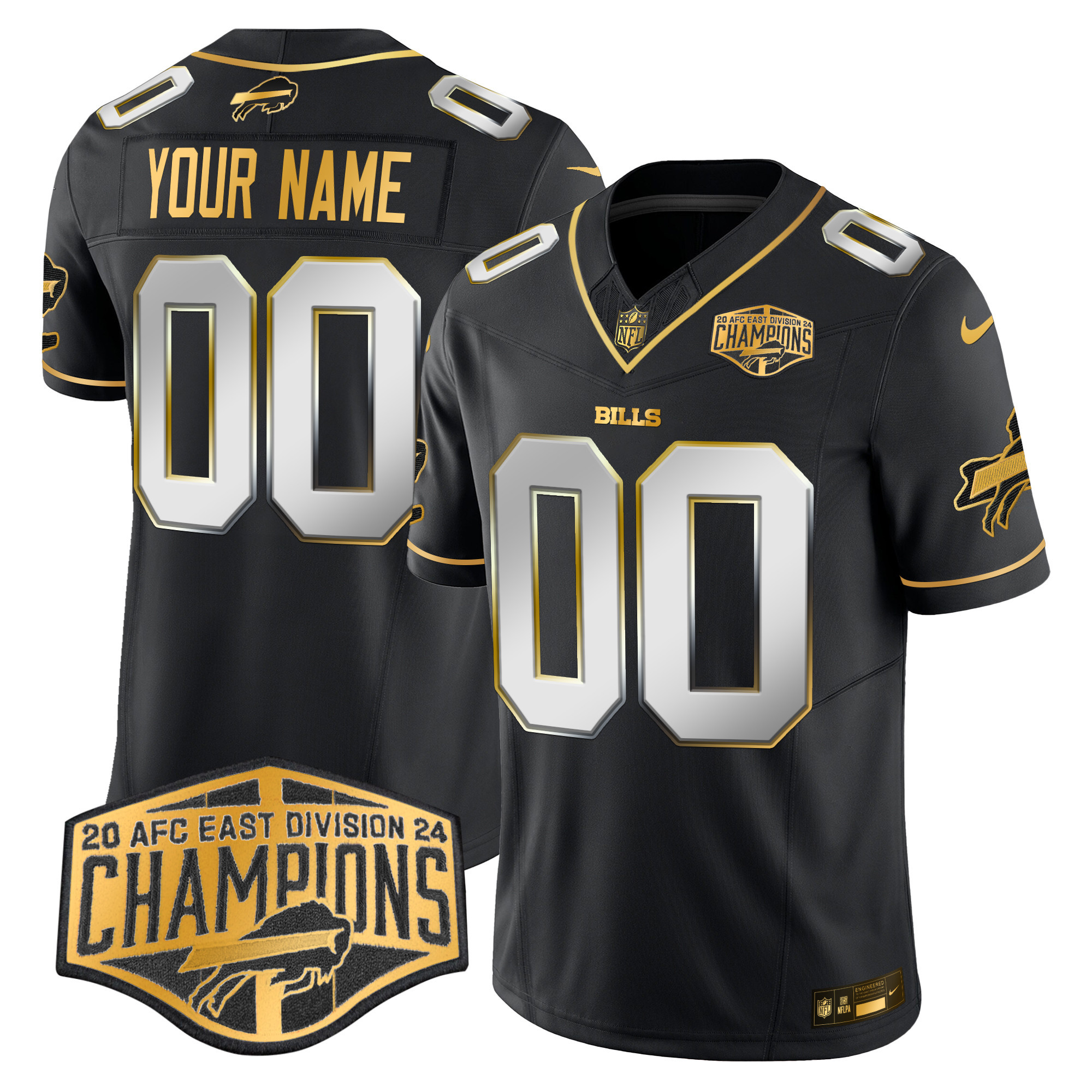 Men's Buffalo Bills 2024 AFC East Division Champions Gold Vapor Limited Custom Black Limited Jersey - All Stitched