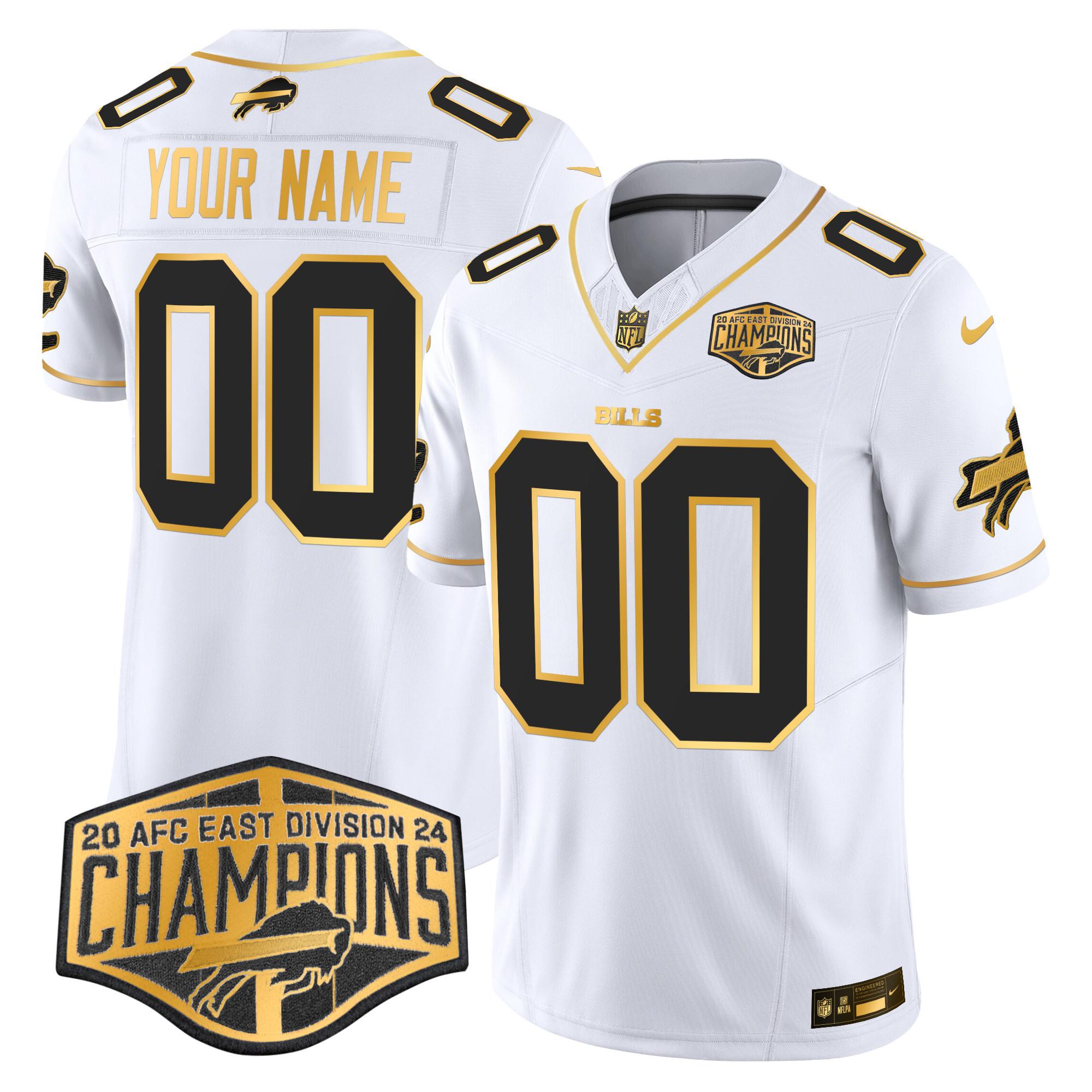 Men's Buffalo Bills 2024 AFC East Division Champions Gold Vapor Limited Custom White Gold Jersey - All Stitched