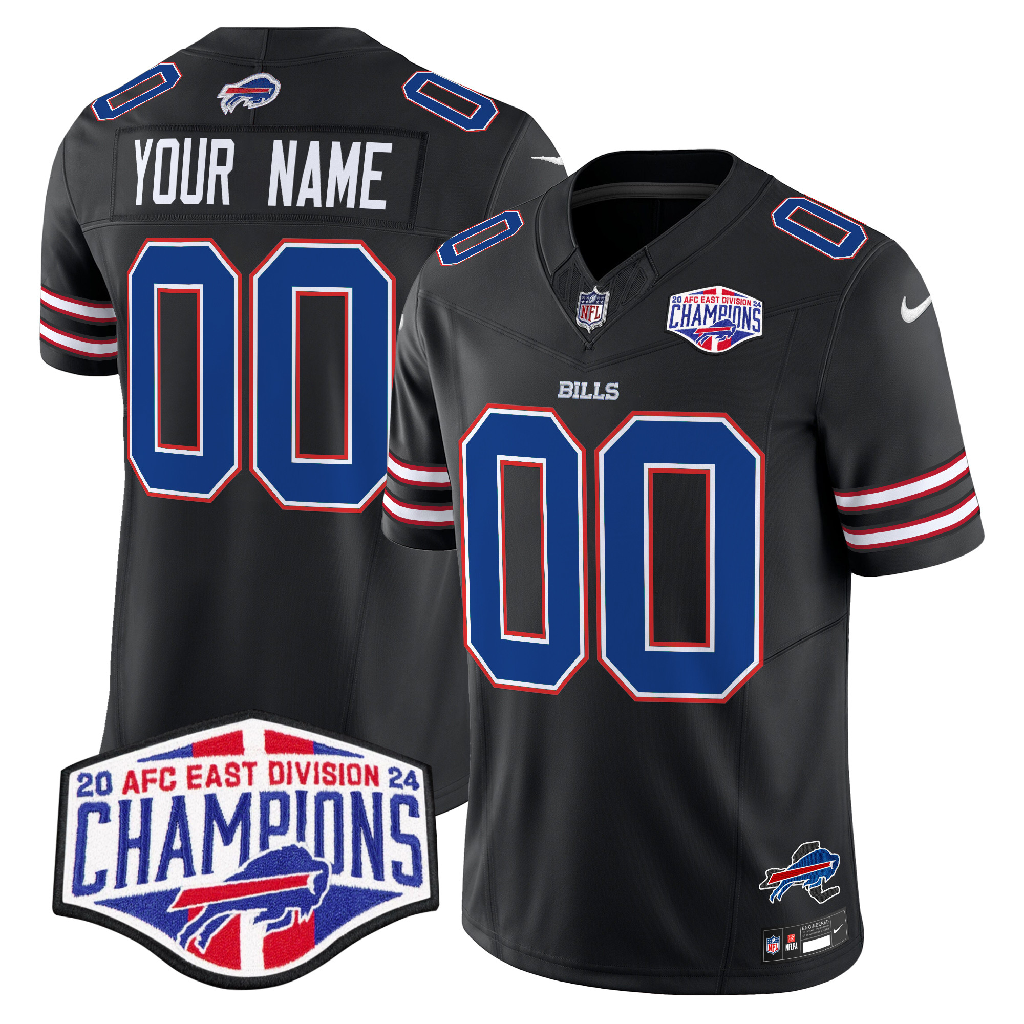 Men's Buffalo Bills 2024 AFC East Division Champions Vapor Limited Custom Black Jersey - All Stitched