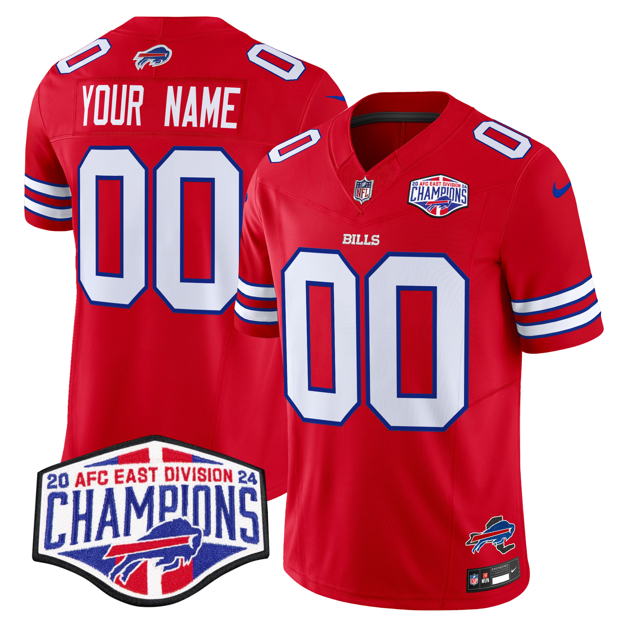 Men's Buffalo Bills 2024 AFC East Division Champions Vapor Limited Custom Red Jersey - All Stitched