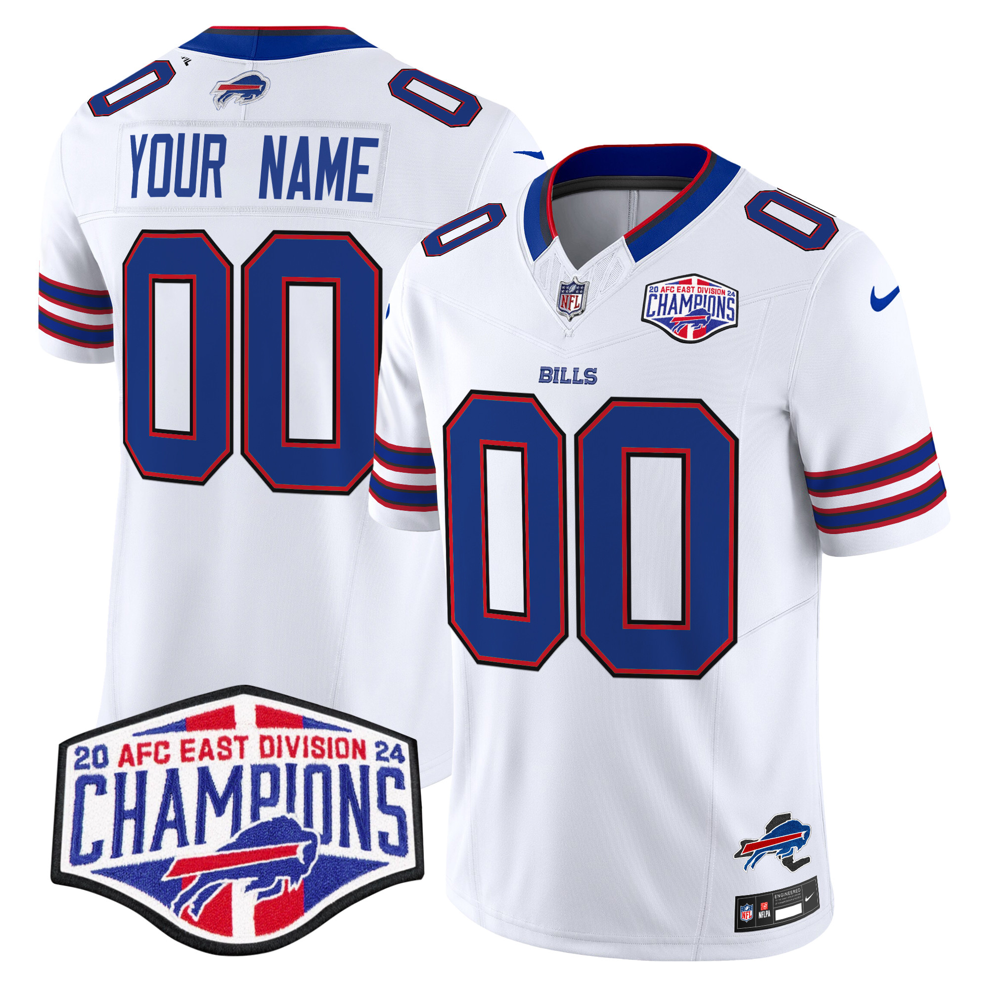 Men's Buffalo Bills 2024 AFC East Division Champions Vapor Limited Custom White Jersey - All Stitched