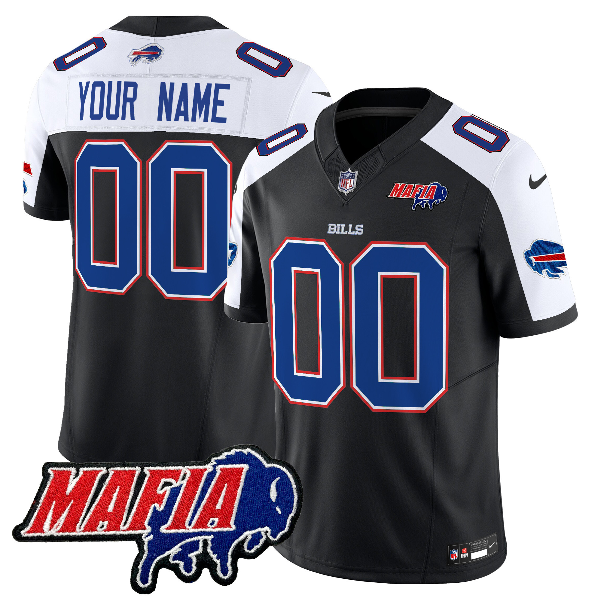 Men's Buffalo Bills 2024 Buffalo Bills Mafia Patch Vapor Limited Custom Black Alternate Jersey - All Stitched