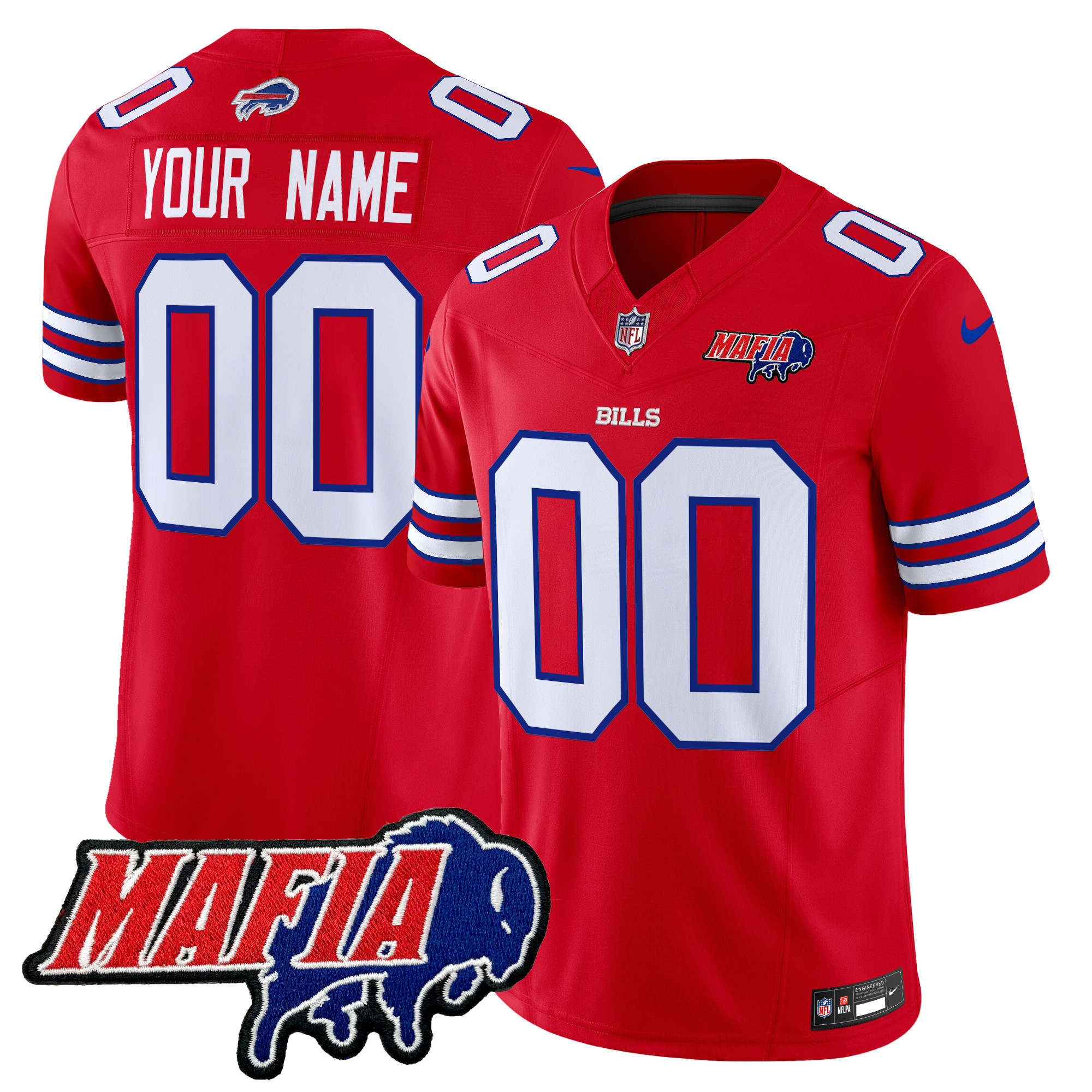 Men's Buffalo Bills 2024 Buffalo Bills Mafia Patch Vapor Limited Custom Red Jersey - All Stitched
