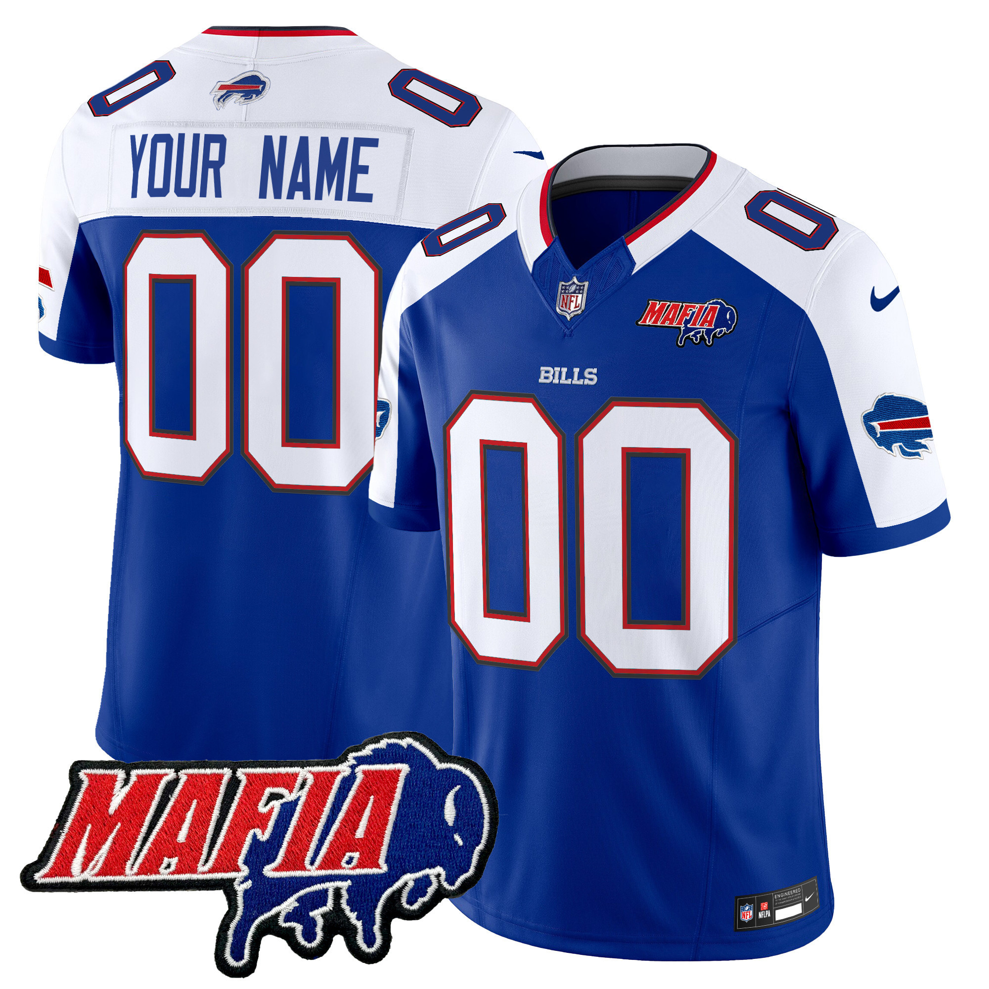 Men's Buffalo Bills 2024 Buffalo Bills Mafia Patch Vapor Limited Custom Royal Alternate Jersey - All Stitched