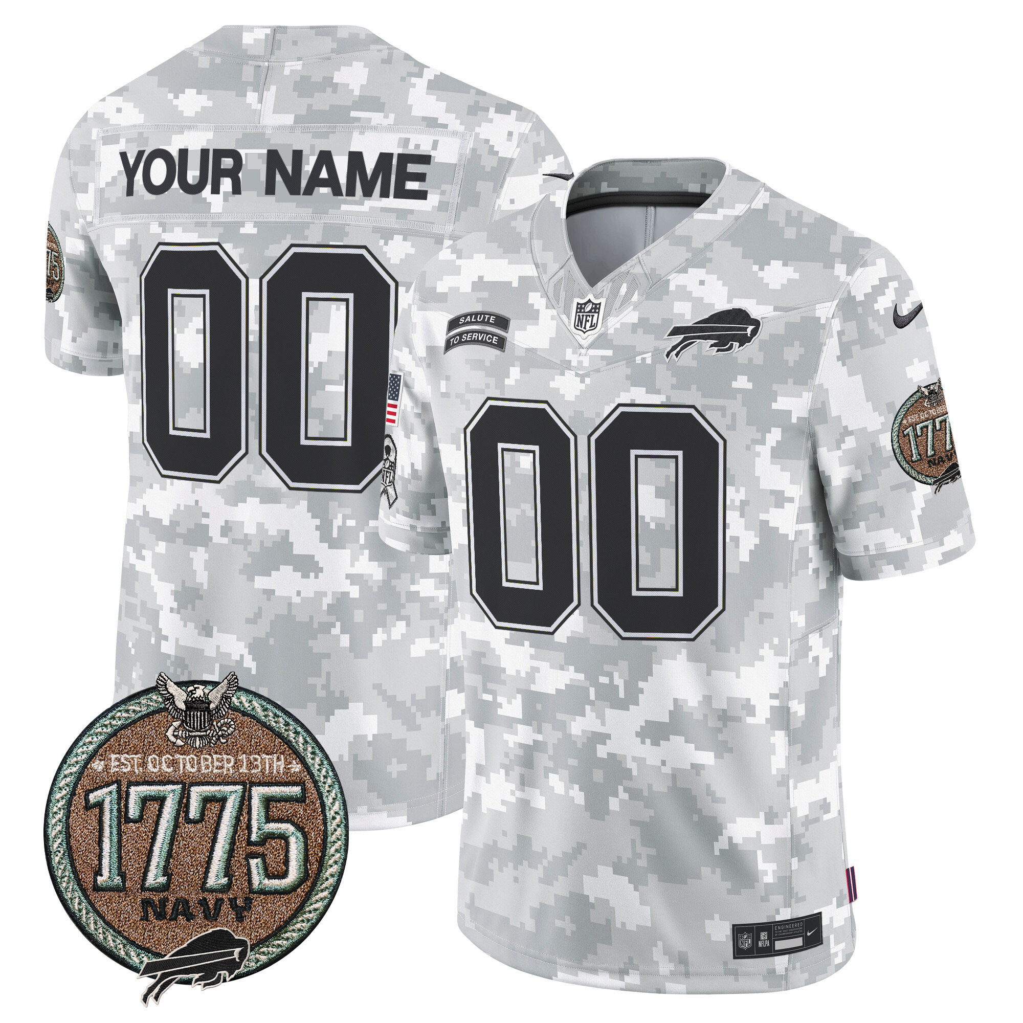 Men's Buffalo Bills 2024 Salute to Service Establishment Year Patch Vapor Limited Custom Navy Jersey - All Stitched