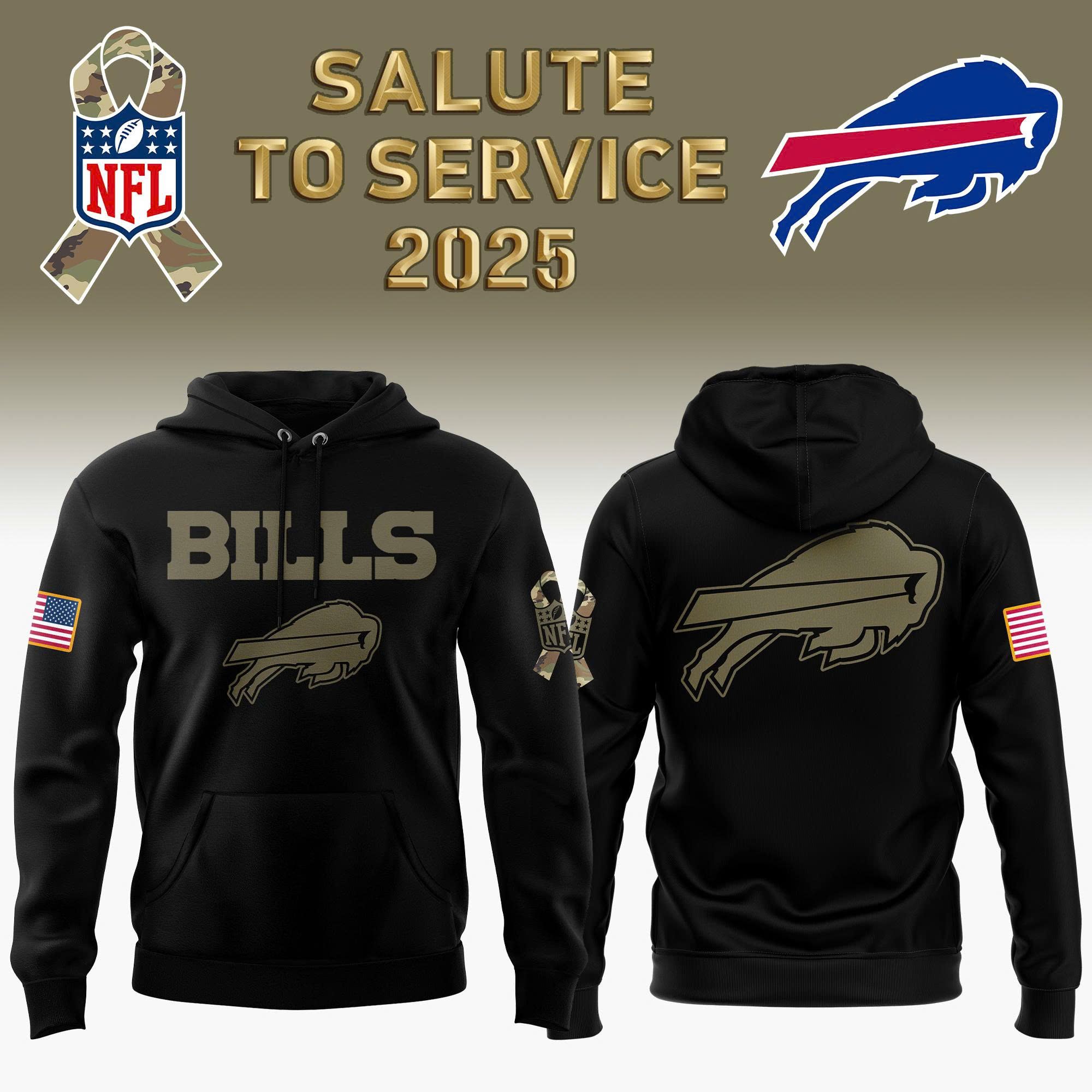 Men's Buffalo Bills 2025 Salute to Service Black Military Hoodie