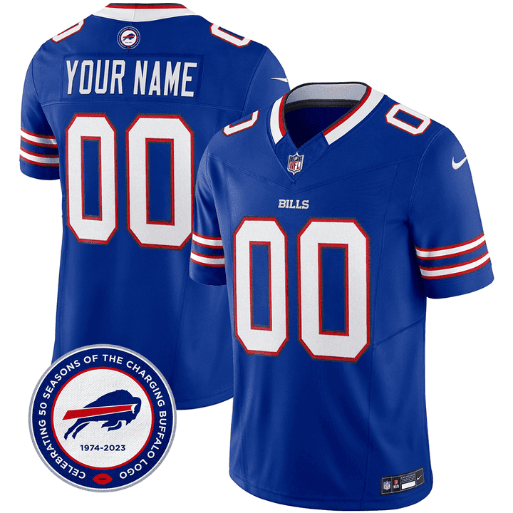 Men's Buffalo Bills 50th Charging Logo Patch Vapor Limited Custom Royal Blue Jersey - All Stitched