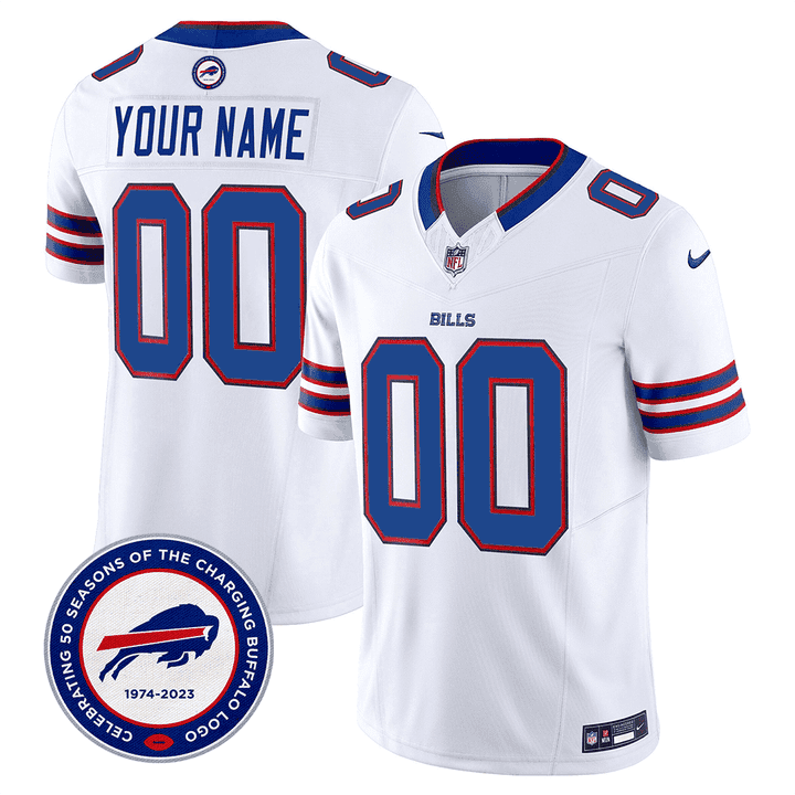 Men's Buffalo Bills 50th Charging Logo Patch Vapor Limited Custom White Jersey - All Stitched