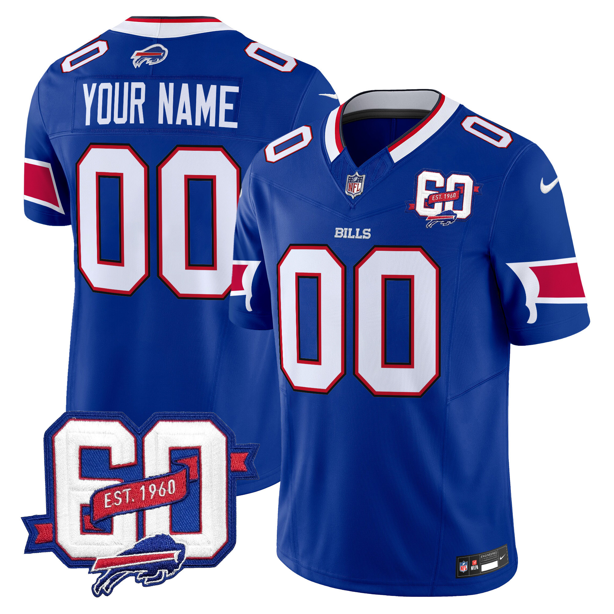 Men's Buffalo Bills 60th Anniversary Patch Vapor Limited Custom Royal Jersey - All Stitched