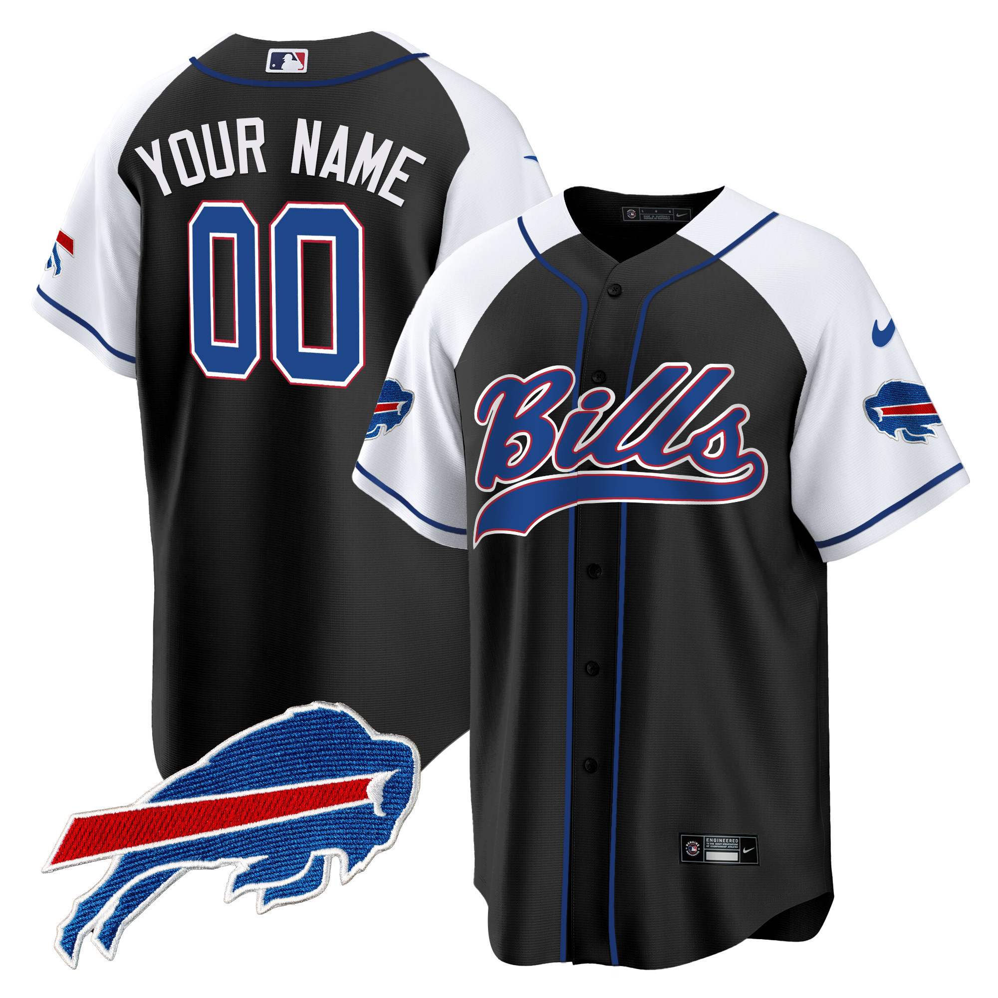 Men's Buffalo Bills Baseball Custom Black Alternate Jersey - All Stitched