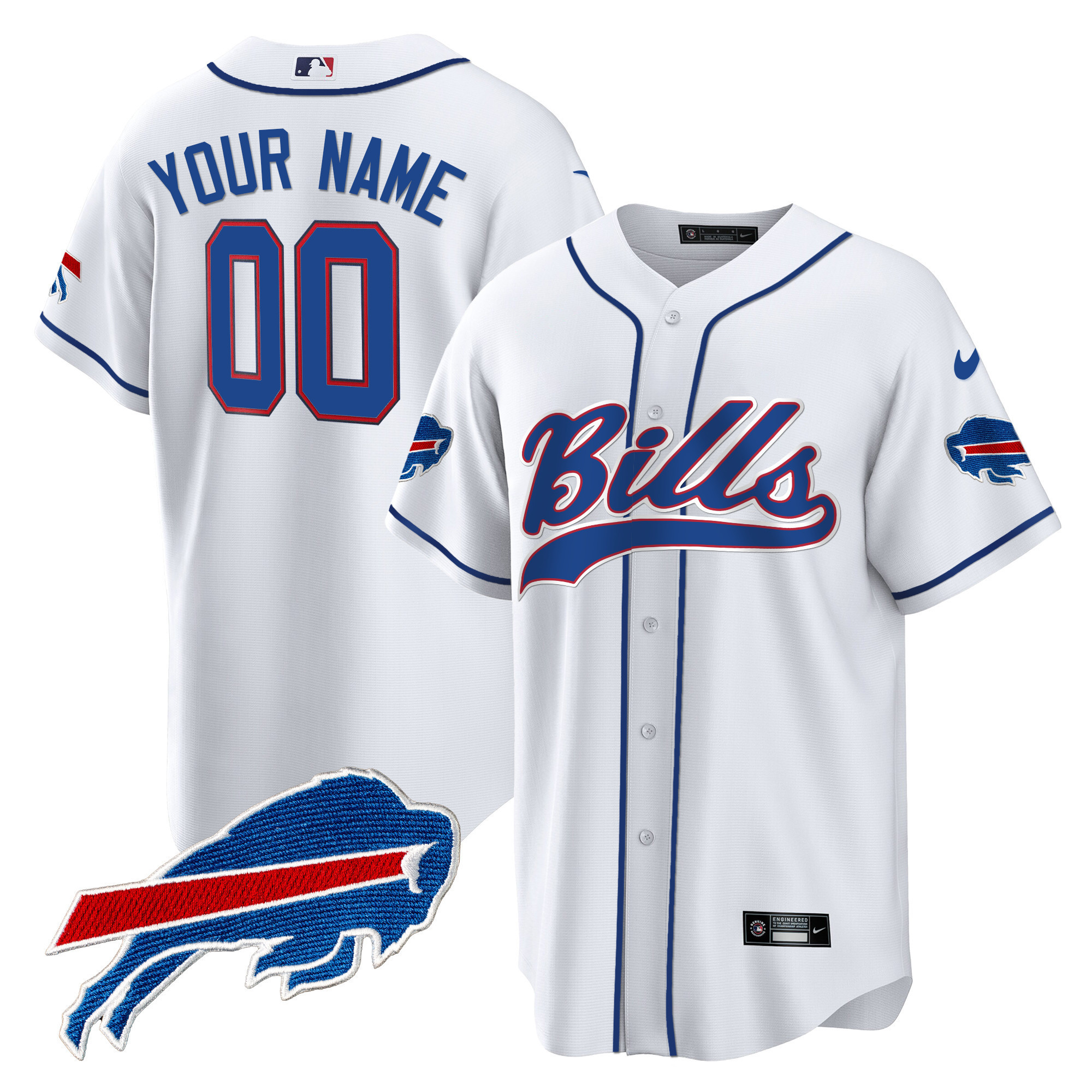 Men's Buffalo Bills Baseball Custom White Jersey - All Stitched
