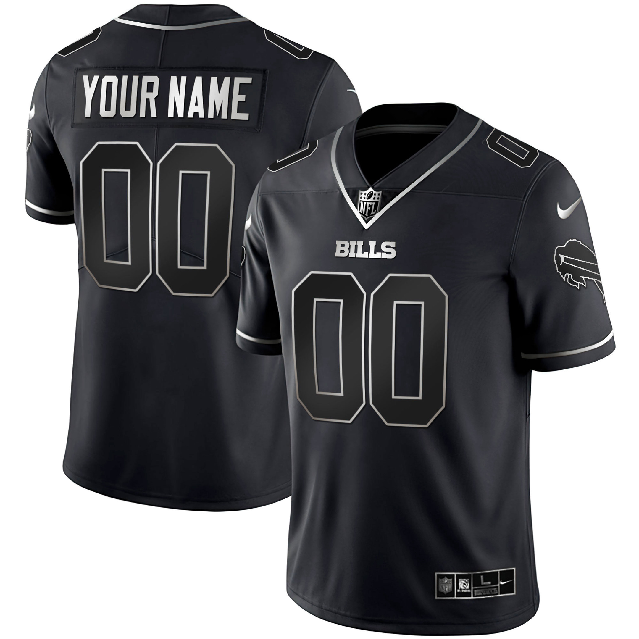 Men's Buffalo Bills Gold and Split Custom Name and Number - All Stitched Black Silver Jersey - All Stitched