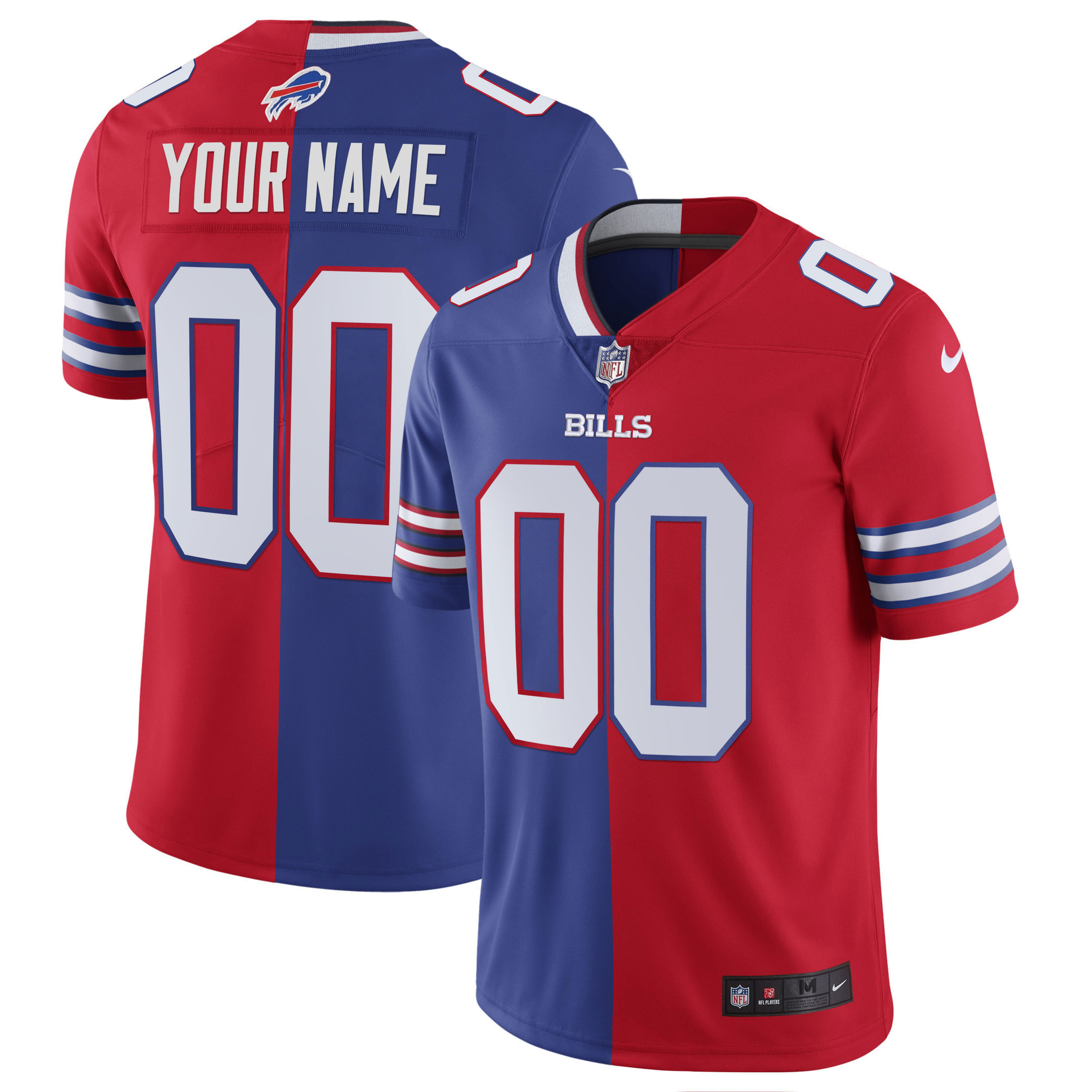 Men's Buffalo Bills Gold and Split Custom Name and Number - All Stitched Split Jersey - All Stitched