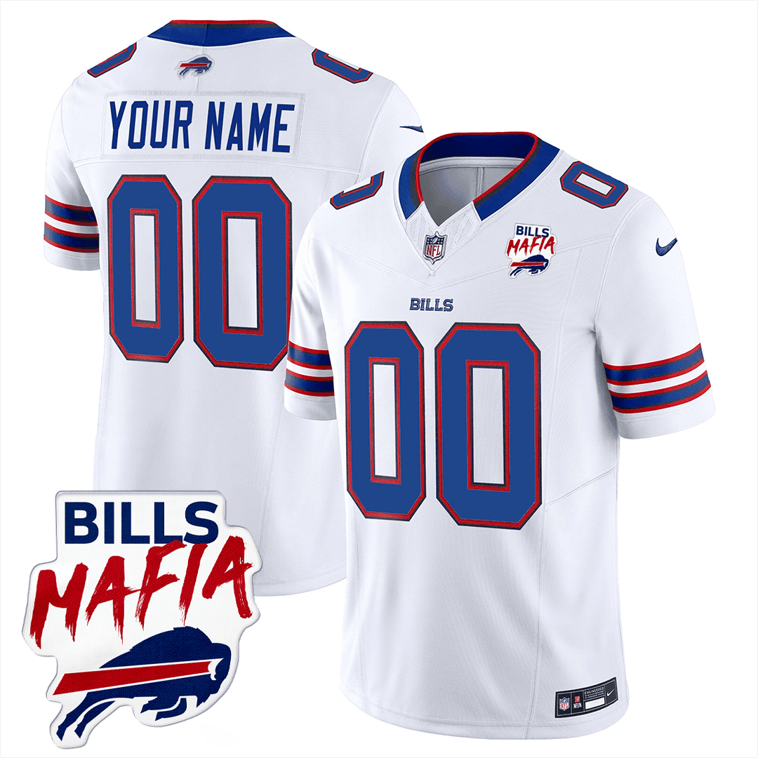 Men's Buffalo Bills Mafia Patch Patch Limited White Jersey - All Stitched