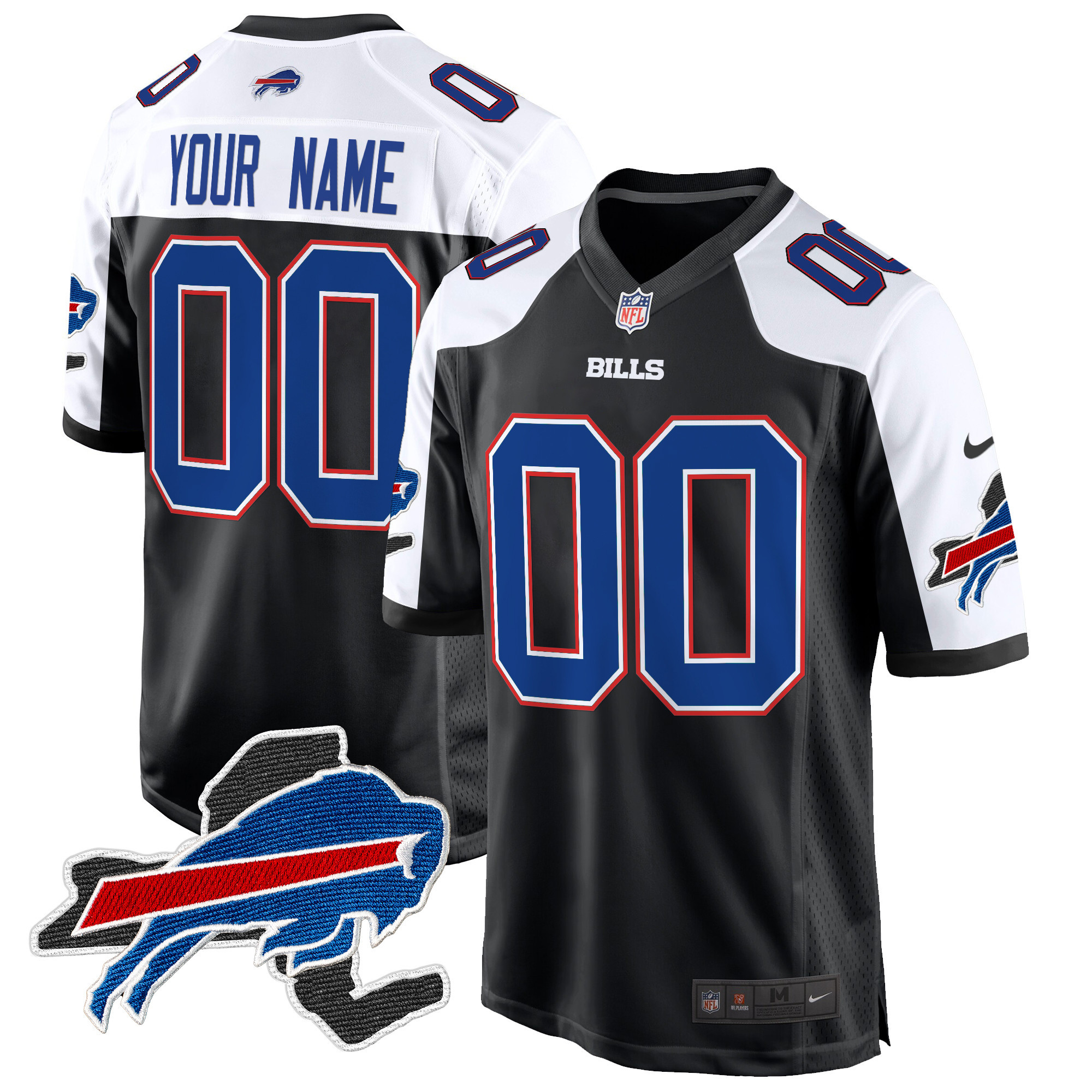 Men's Buffalo Bills New York Patch Game Custom Black Alternate Jersey - All Stitched