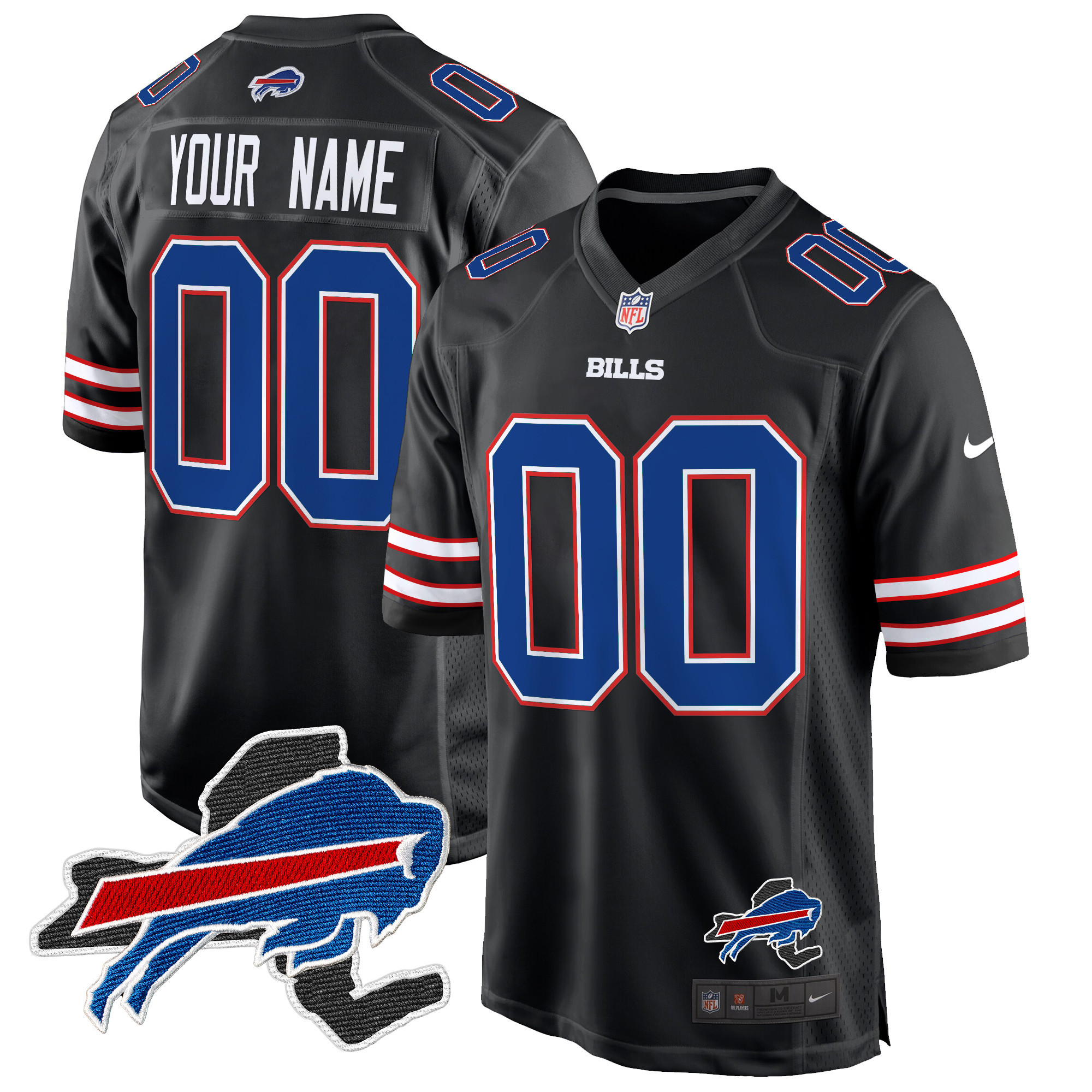 Men's Buffalo Bills New York Patch Game Custom Black Jersey - All Stitched