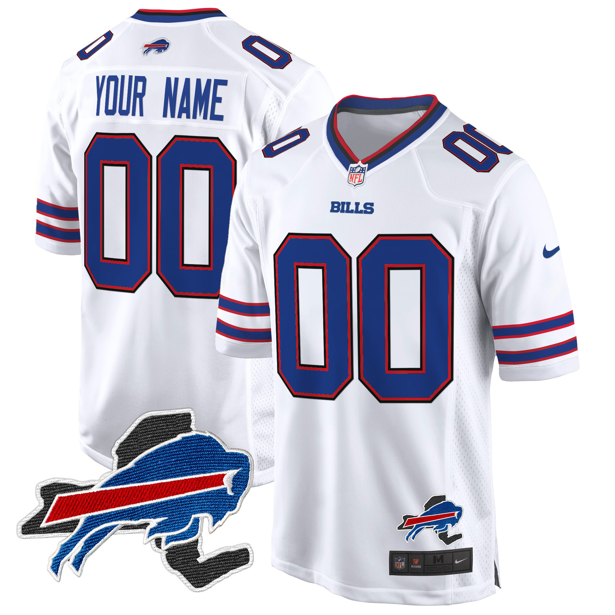 Men's Buffalo Bills New York Patch Game Custom White Jersey - All Stitched