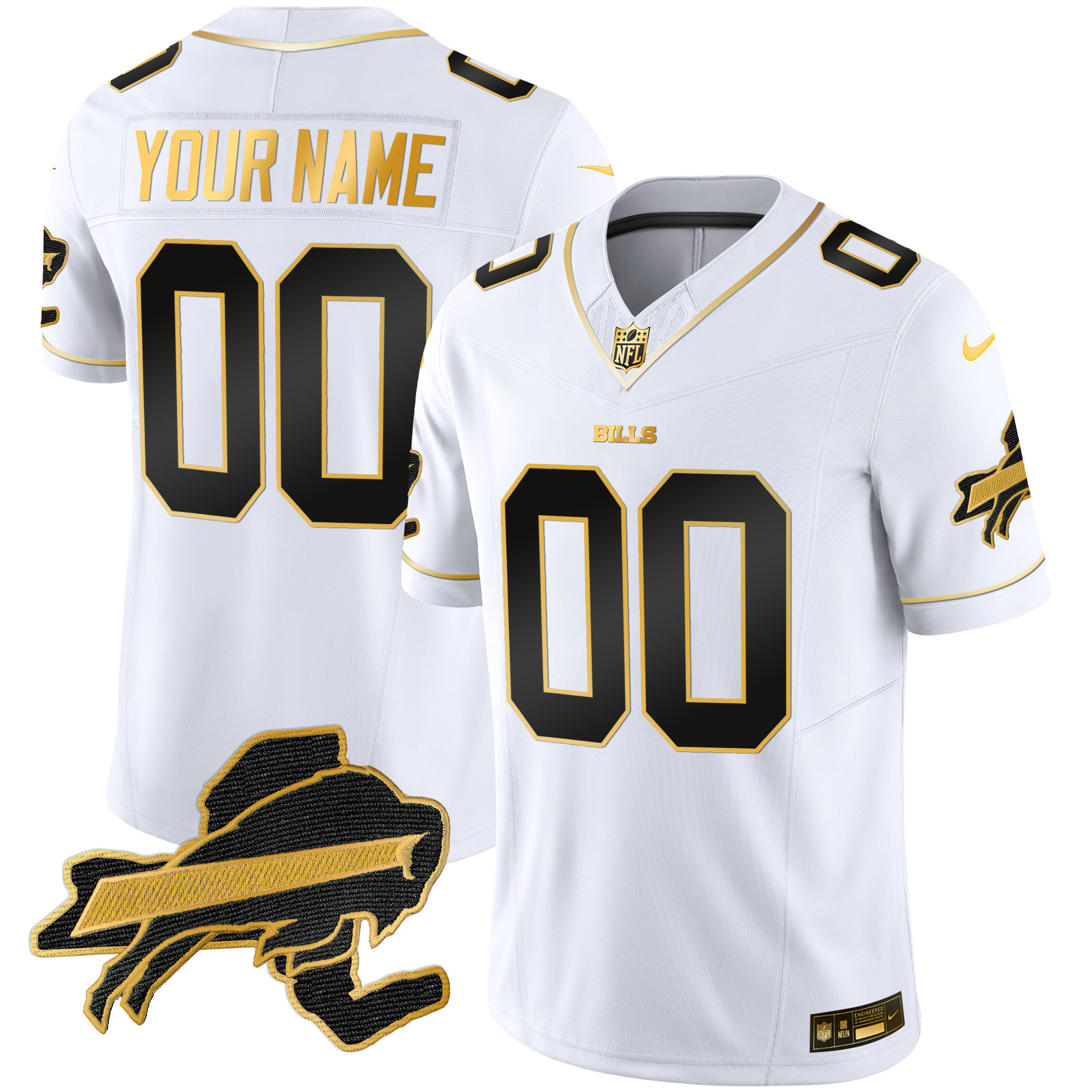 Men's Buffalo Bills New York Patch Gold Vapor Limited Custom White Gold Jersey - All Stitched