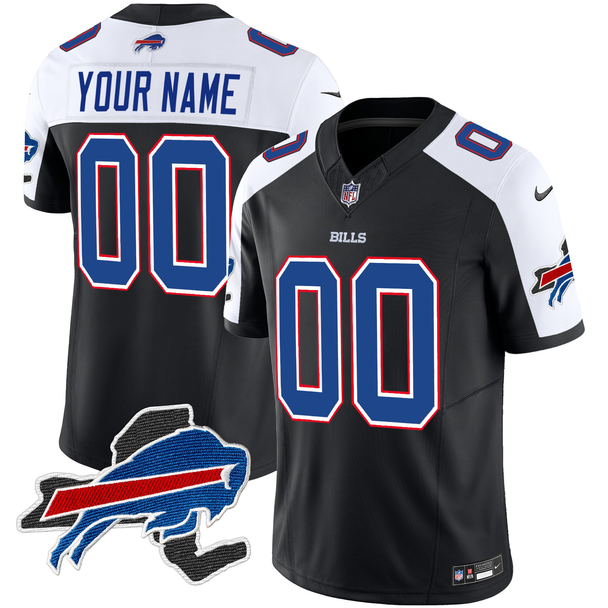 Men's Buffalo Bills New York Patch Vapor Limited Custom Black Alternate Jersey - All Stitched