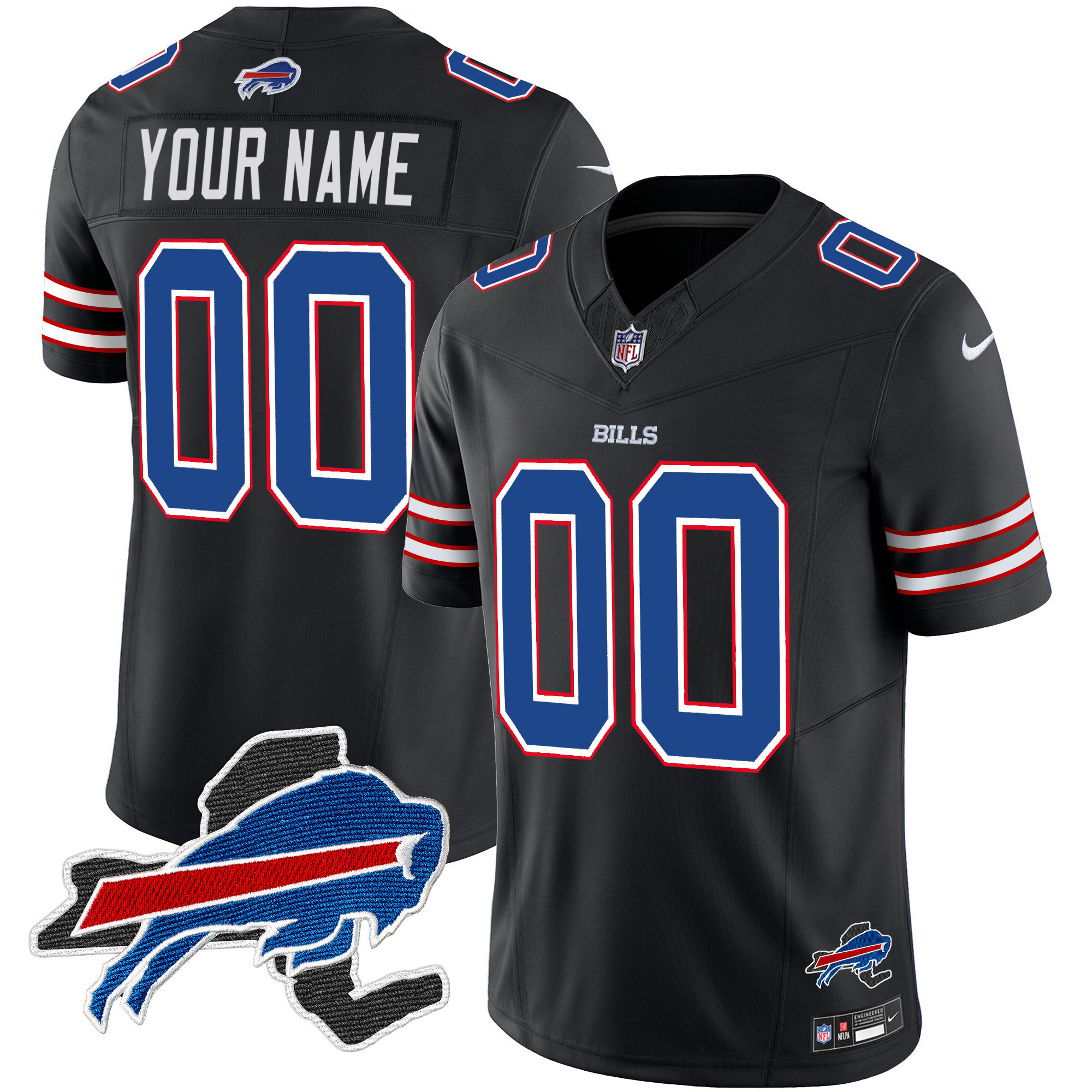 Men's Buffalo Bills New York Patch Vapor Limited Custom Black Jersey - All Stitched
