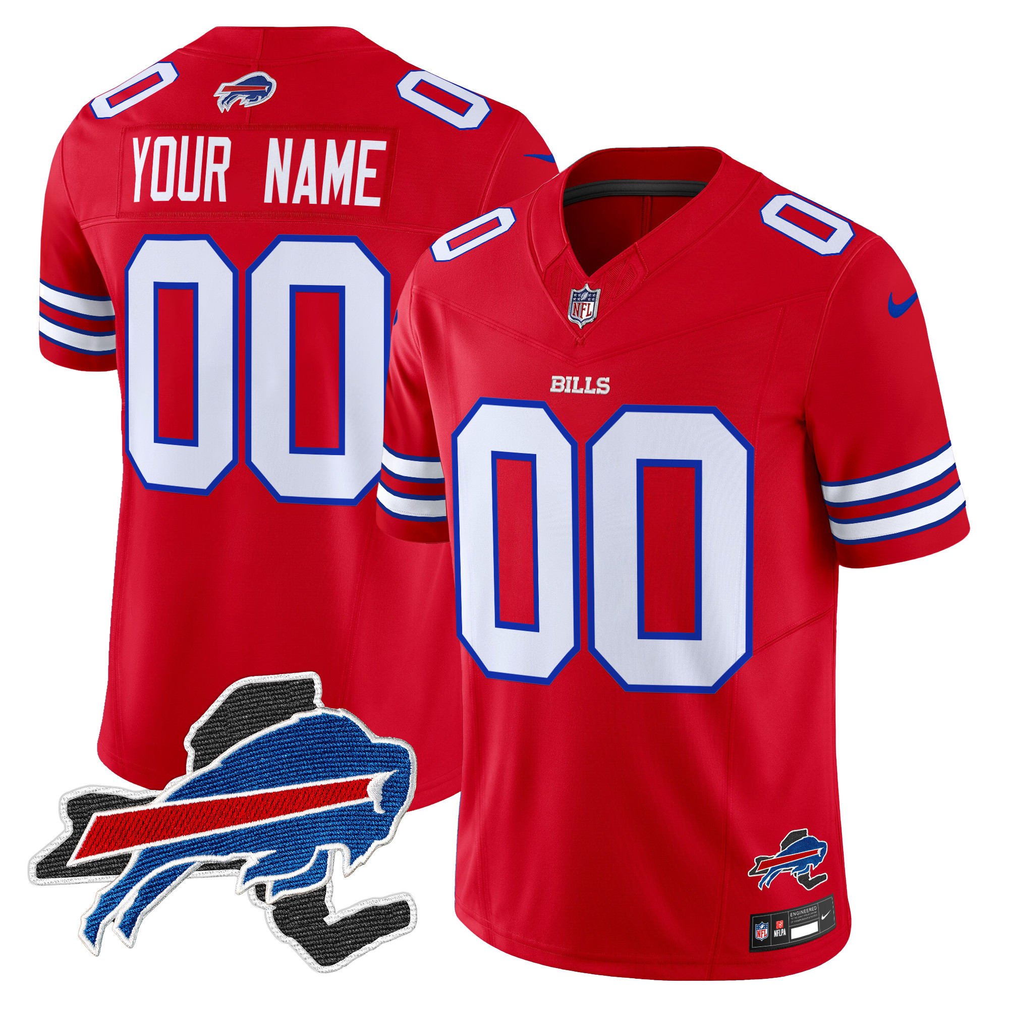 Men's Buffalo Bills New York Patch Vapor Limited Custom Red Jersey - All Stitched