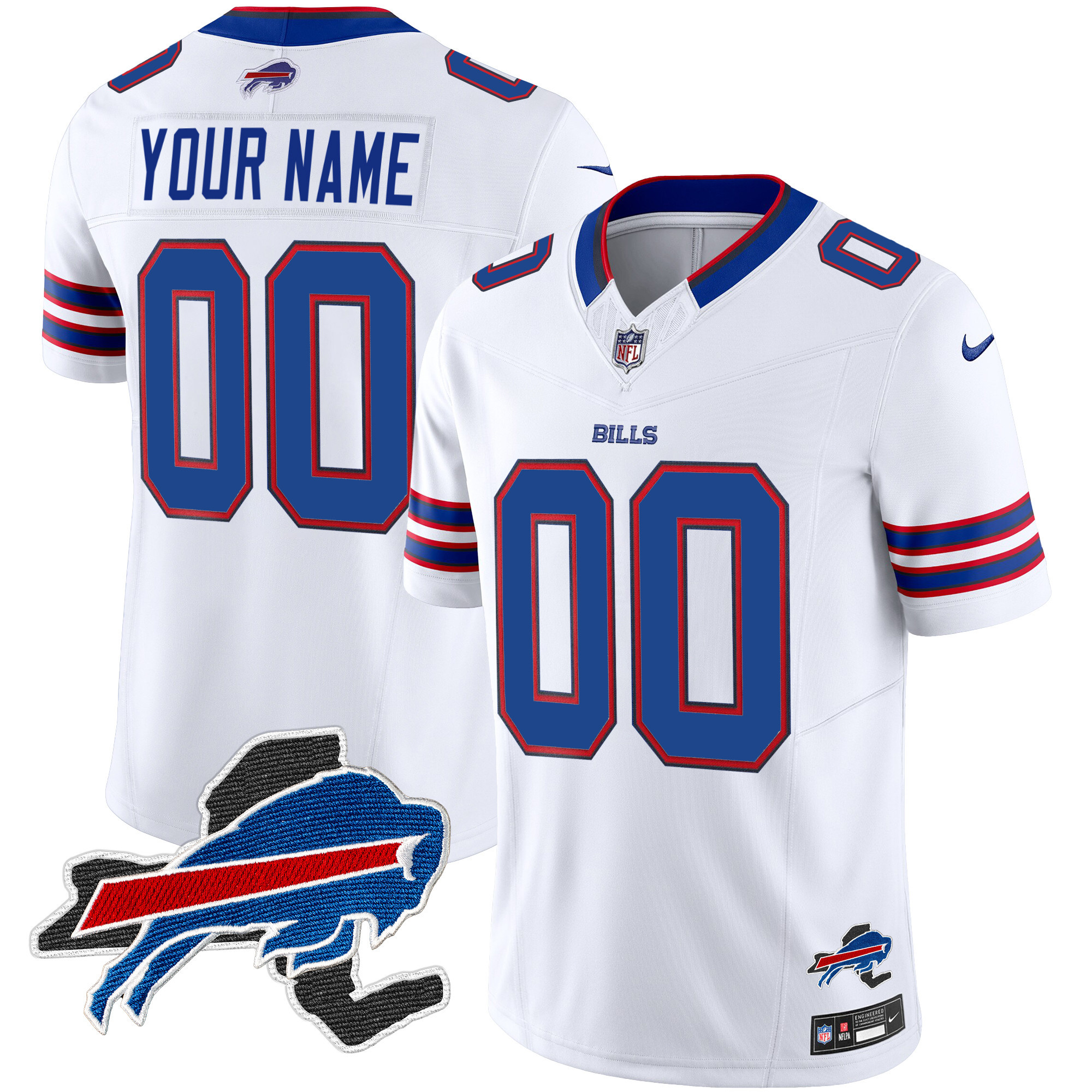 Men's Buffalo Bills New York Patch Vapor Limited Custom White Jersey - All Stitched
