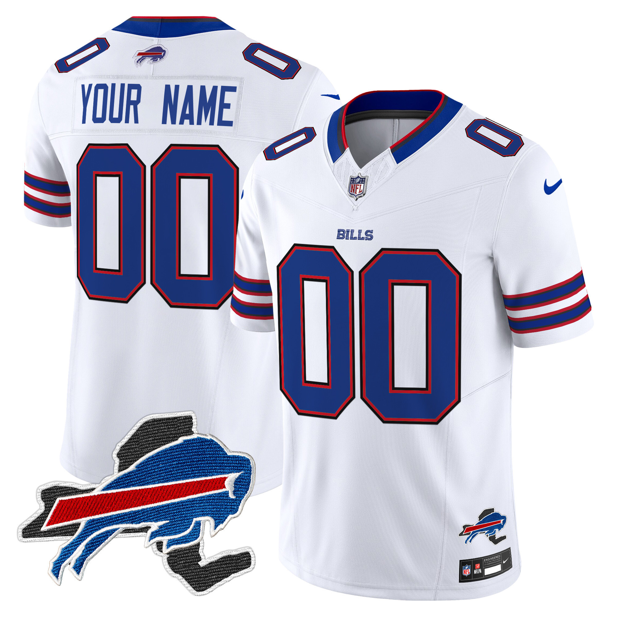 Men's Buffalo Bills New York Patch Vapor Limited Custom White Jersey - All Stitched