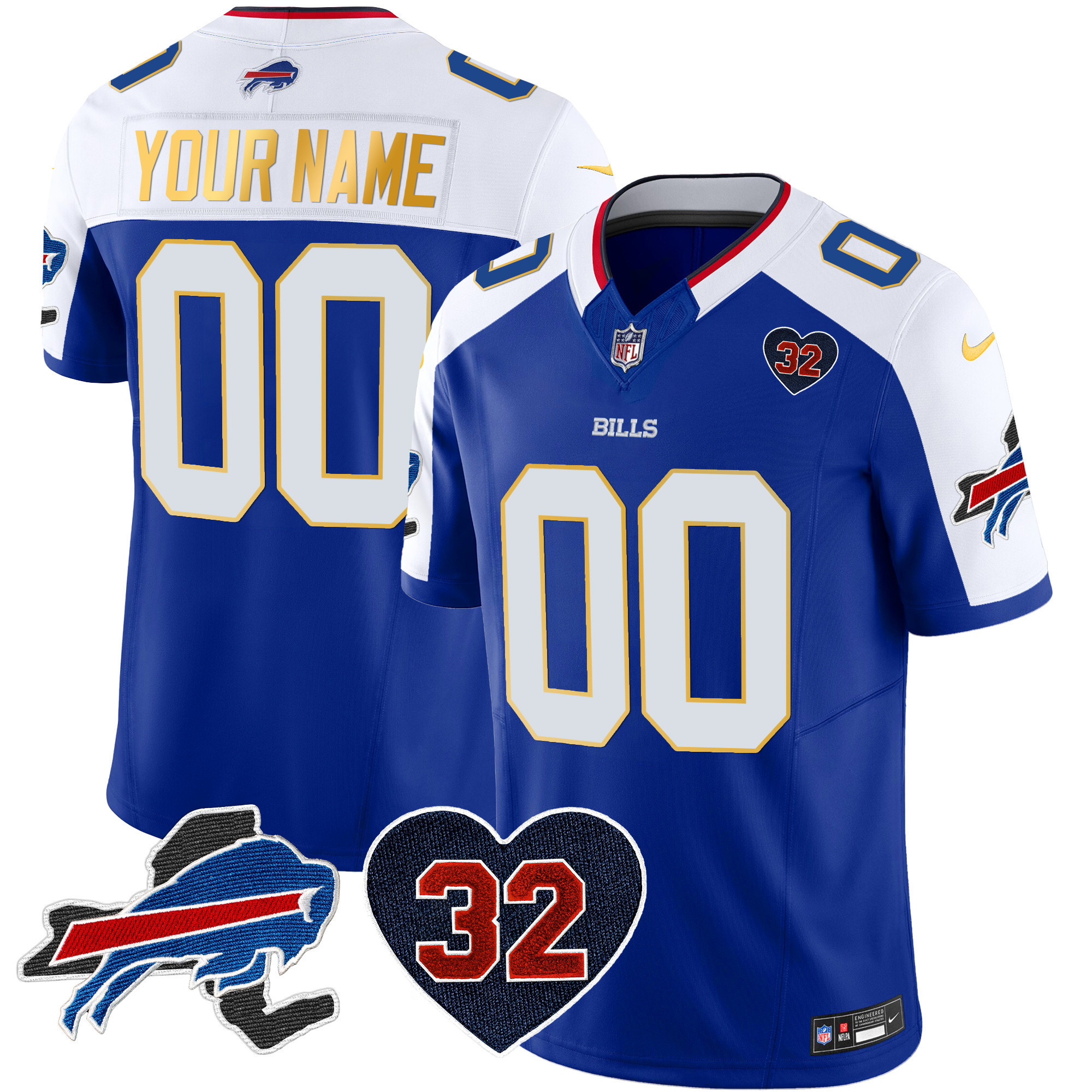 Men's Buffalo Bills O.J. Simpson Patch Gold Trim Vapor Limited Custom Royal Alternate Jersey - All Stitched