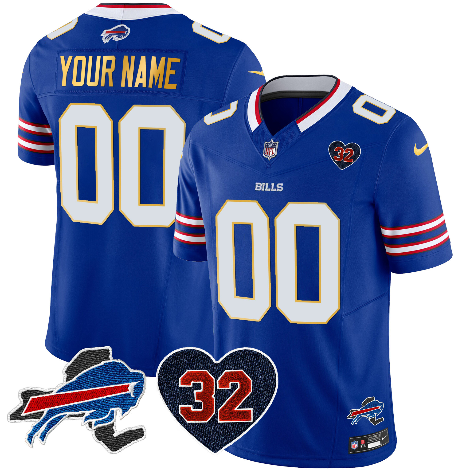 Men's Buffalo Bills O.J. Simpson Patch Gold Trim Vapor Limited Custom Royal Jersey - All Stitched
