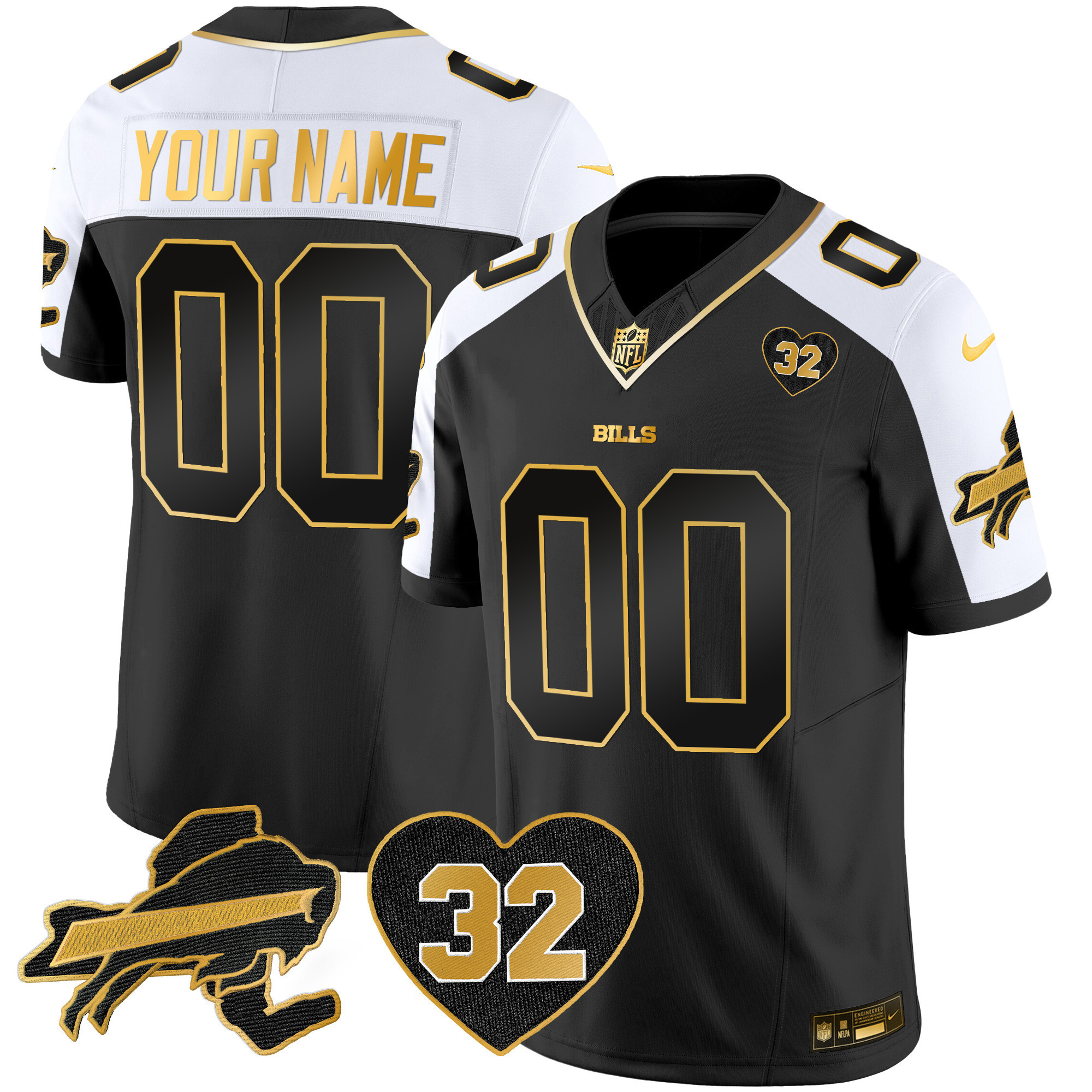 Men's Buffalo Bills O.J. Simpson Patch Gold Vapor Limited Custom Alternate Jersey - All Stitched