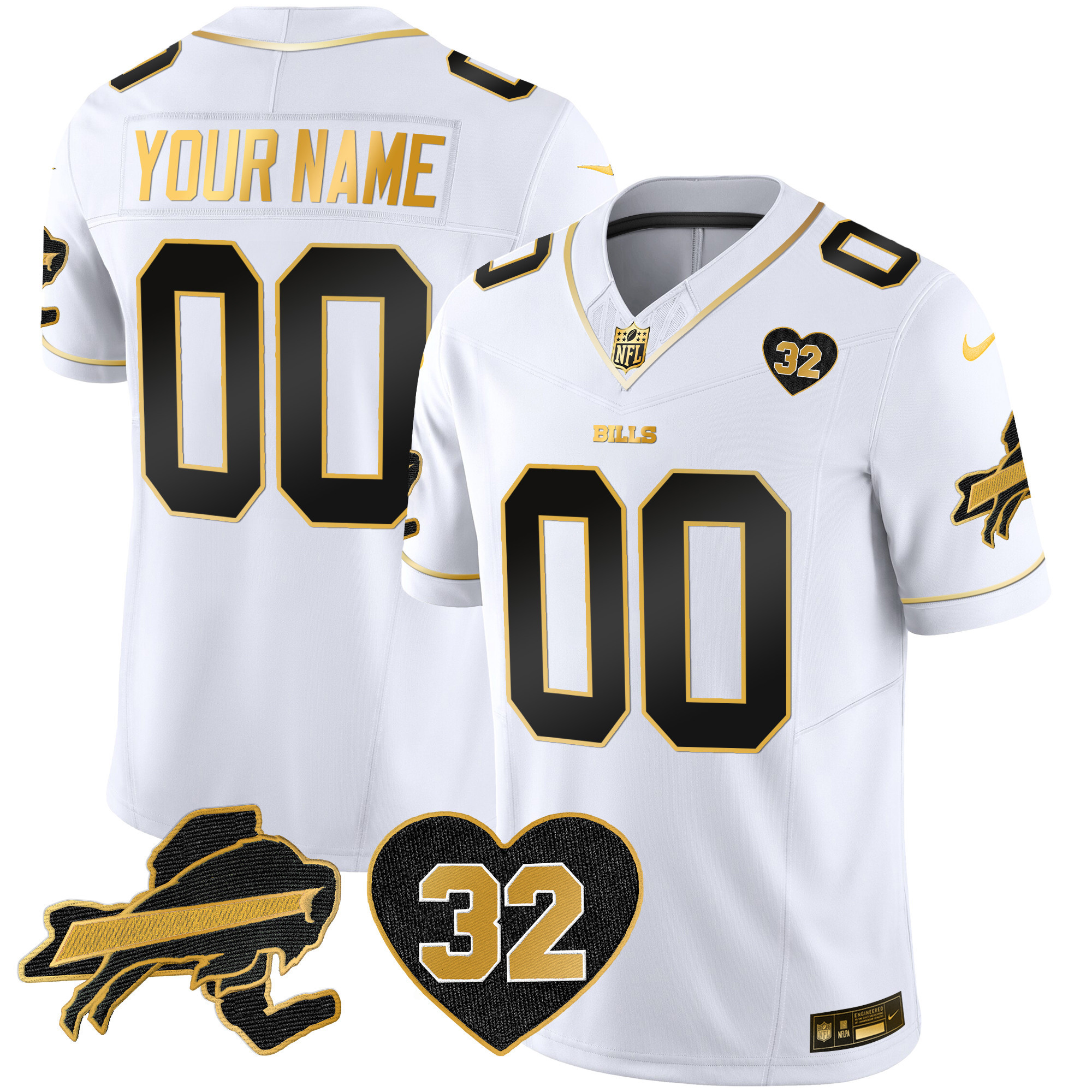 Men's Buffalo Bills O.J. Simpson Patch Gold Vapor Limited Custom White Gold Jersey - All Stitched