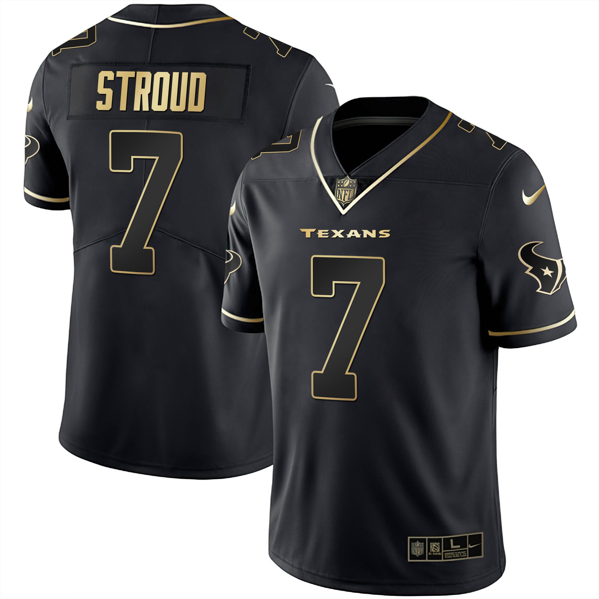Men's C.J. Stroud Houston Texans Black Gold Black Gold Jersey - All Stitched