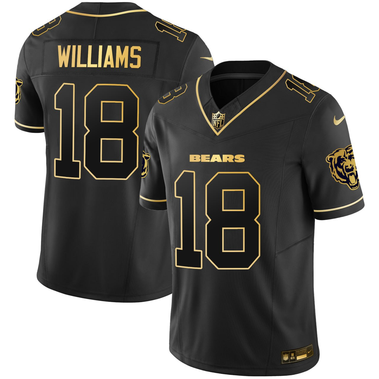 Men's Caleb Williams Chicago Bears Black Gold Jersey - All Stitched