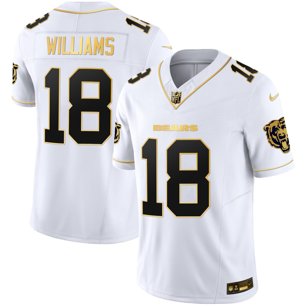 Men's Caleb Williams Chicago Bears White Gold Jersey - All Stitched