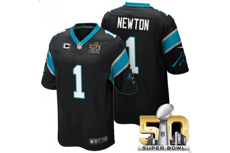 Men's Cam Newton Carolina Panthers Super Bowl 50 Black Cam Newton Jersey - All Stitched