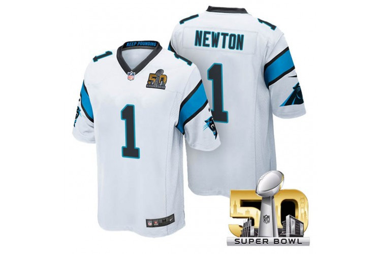 Men's Cam Newton Carolina Panthers Super Bowl 50 White Cam Newton Jersey - All Stitched