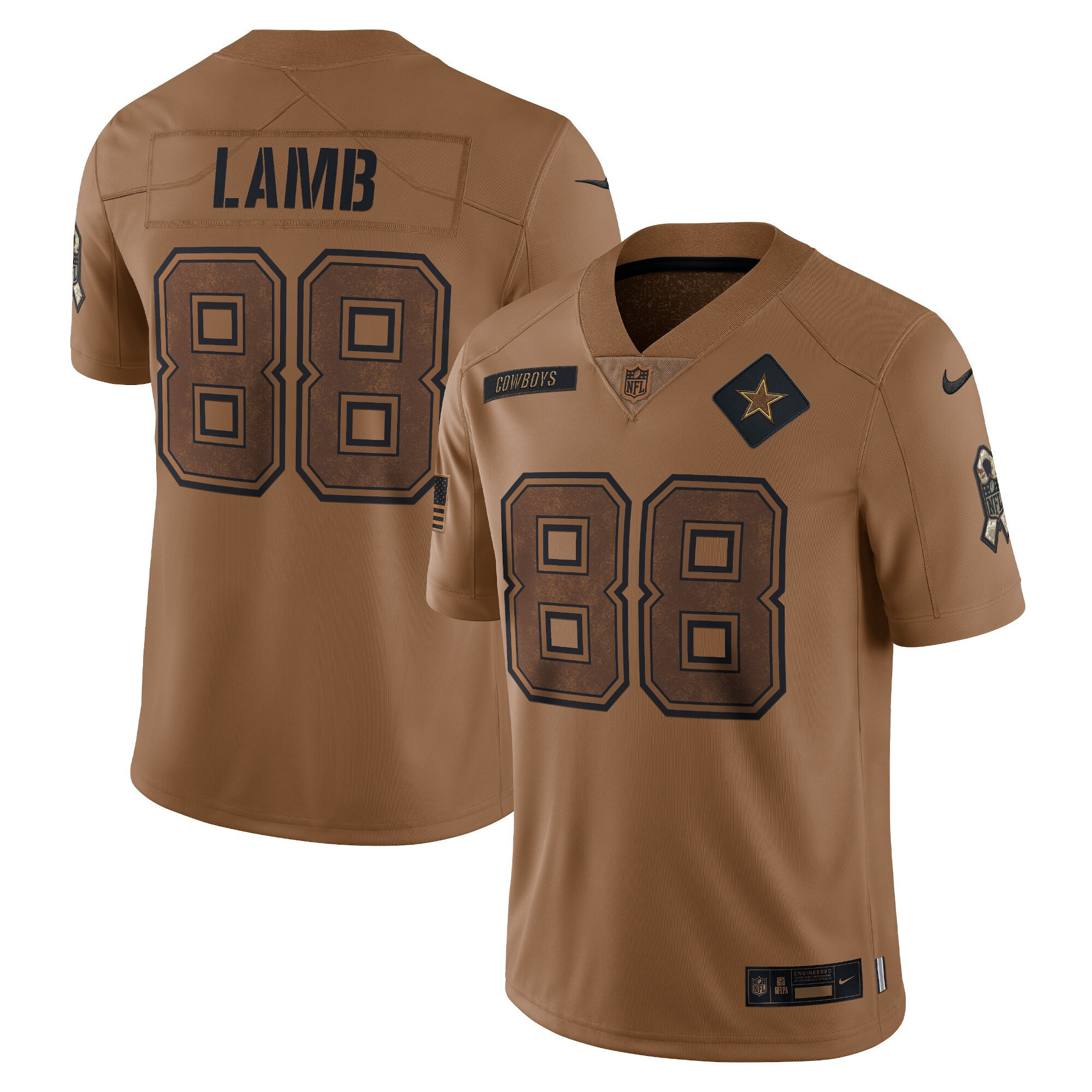 Men's CeeDee Lamb Dallas Cowboys Salute To Service Brown Brown Jersey - All Stitched