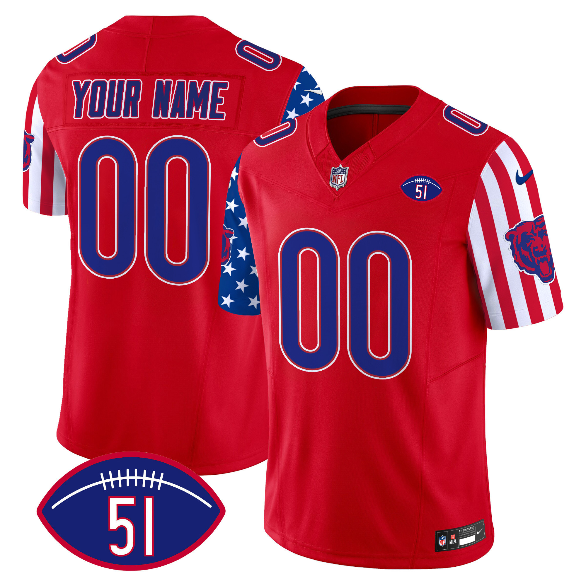 Men's Chicago Bears American Style Vapor Limited Custom Red Jersey - All Stitched