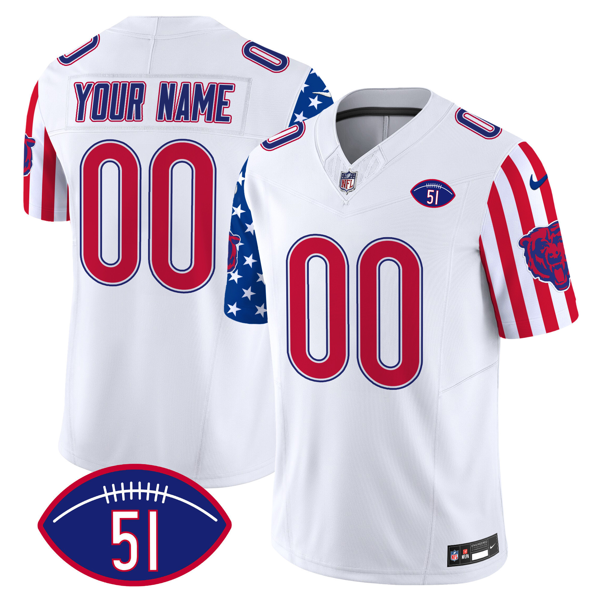 Men's Chicago Bears American Style Vapor Limited Custom White Jersey - All Stitched