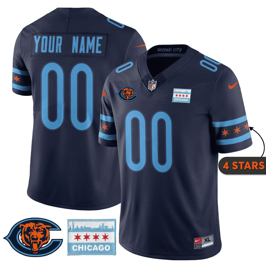 Men's Chicago Bears City Edition Custom Navy Jersey - All Stitched