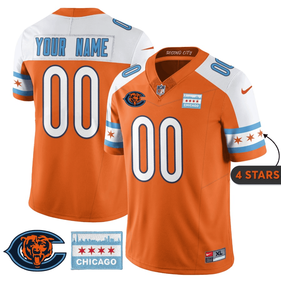 Men's Chicago Bears City Edition Custom Orange Alternate Jersey - All Stitched