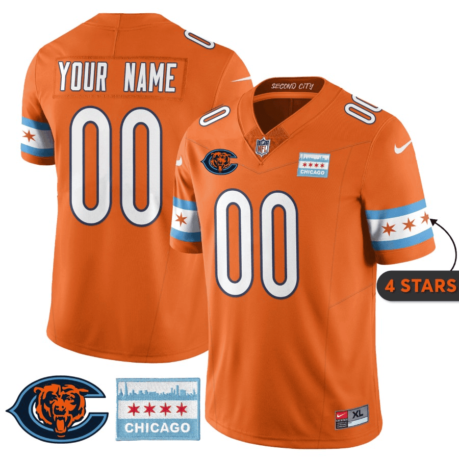 Men's Chicago Bears City Edition Custom Orange Jersey - All Stitched