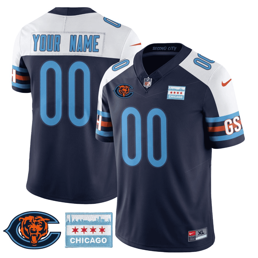 Men's Chicago Bears City Edition GSH Custom Navy Alternate Jersey - All Stitched