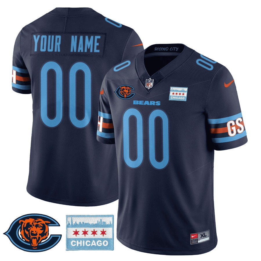 Men's Chicago Bears City Edition GSH Custom Navy Jersey - All Stitched