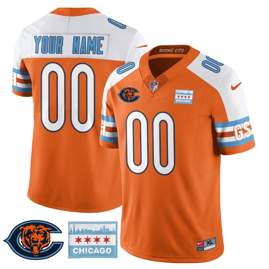 Men's Chicago Bears City Edition GSH Custom Orange Alternate Jersey - All Stitched